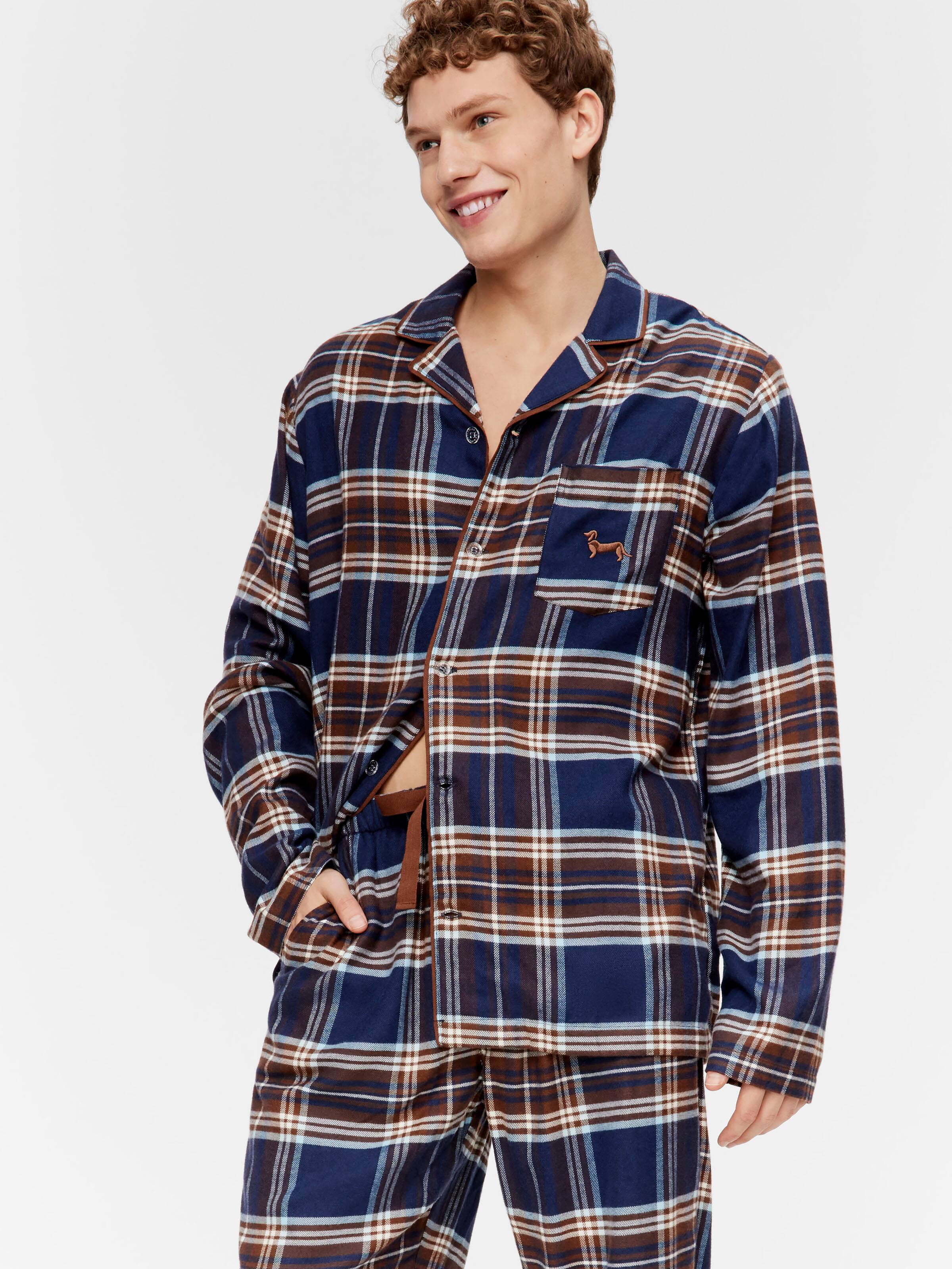 Navy Check Flannelette Pj Set