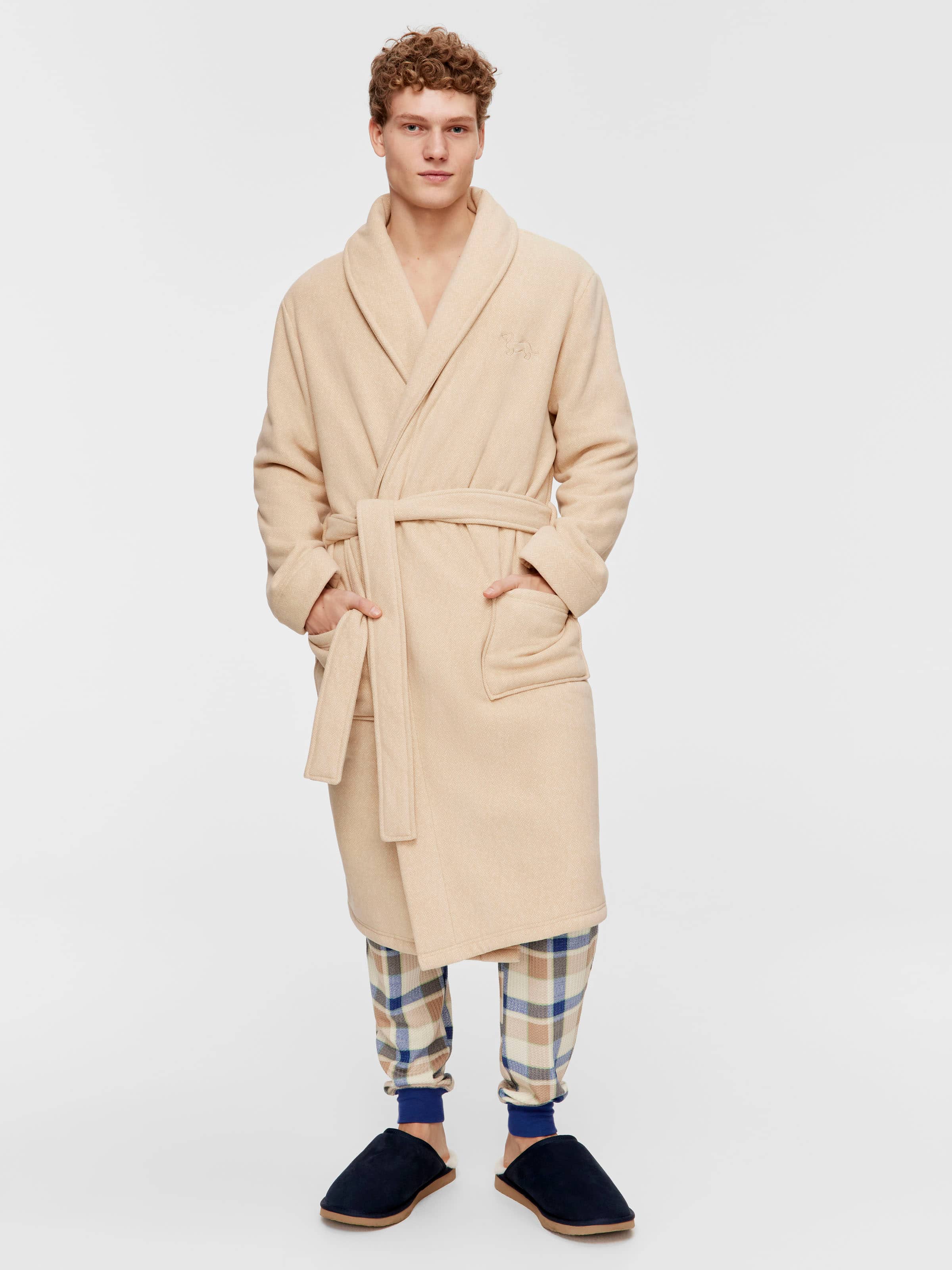 Oatmeal Herringbone Dressing Gown