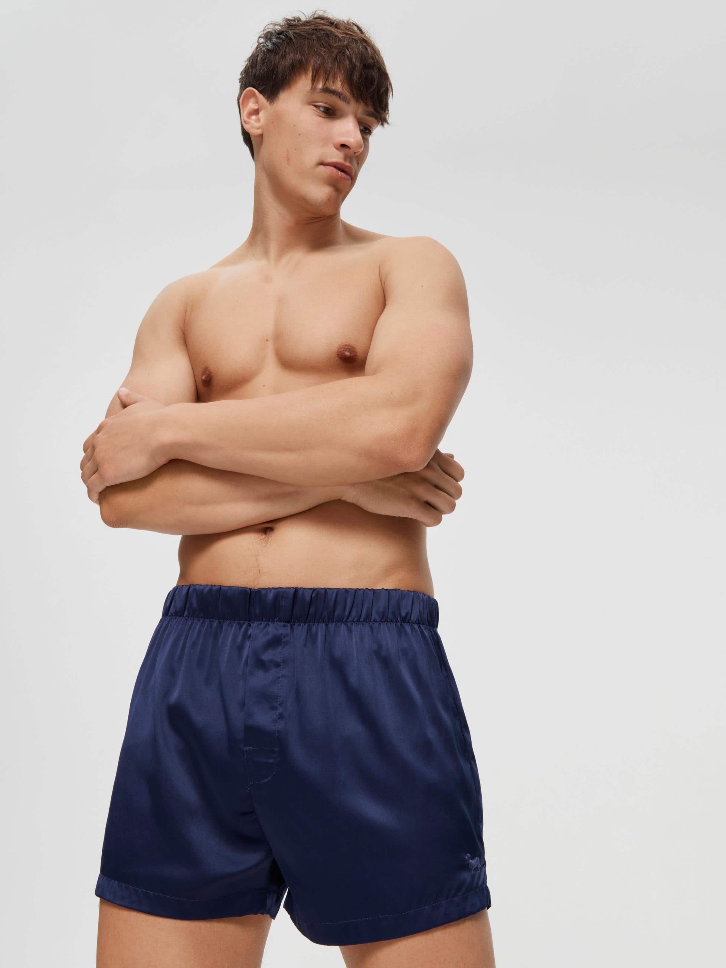Navy Satin Boxer Short