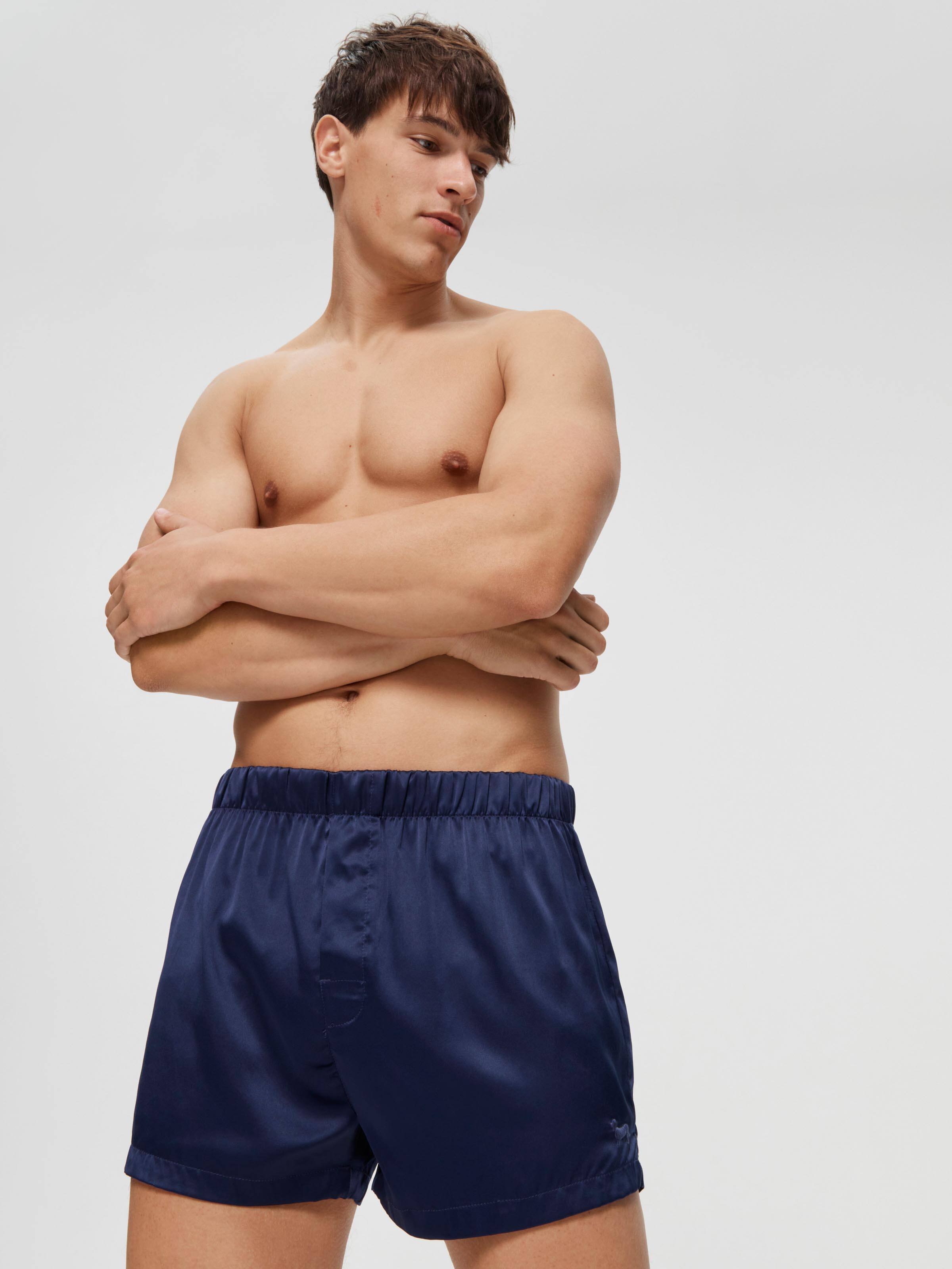 Navy Satin Boxer Short