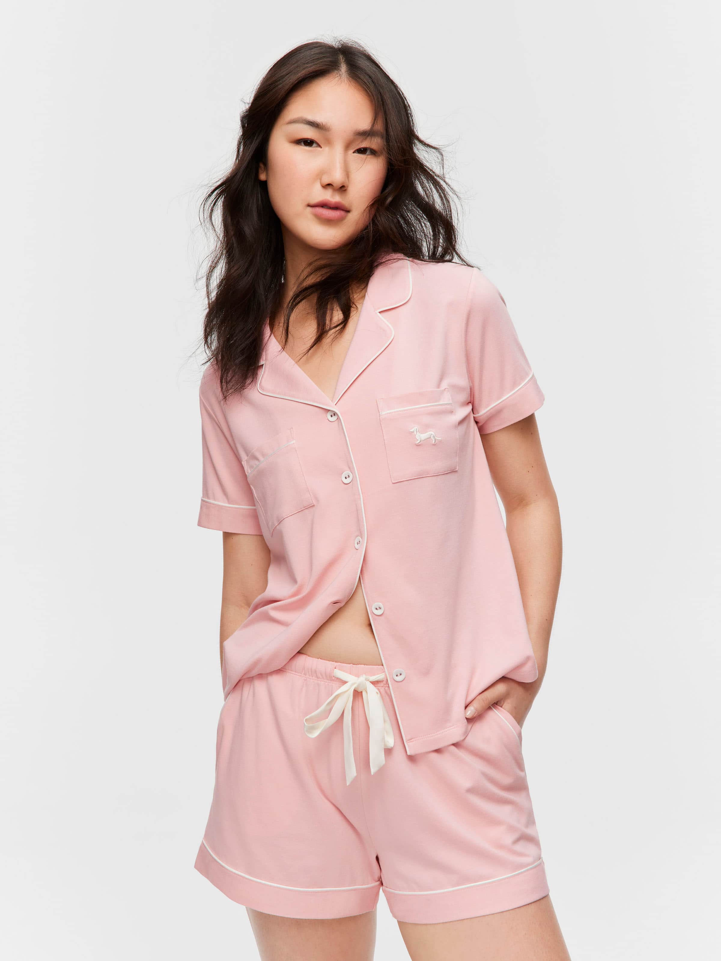 Pale Pink Bamboo Jersey Shortie Pj Set - Peter Alexander Online