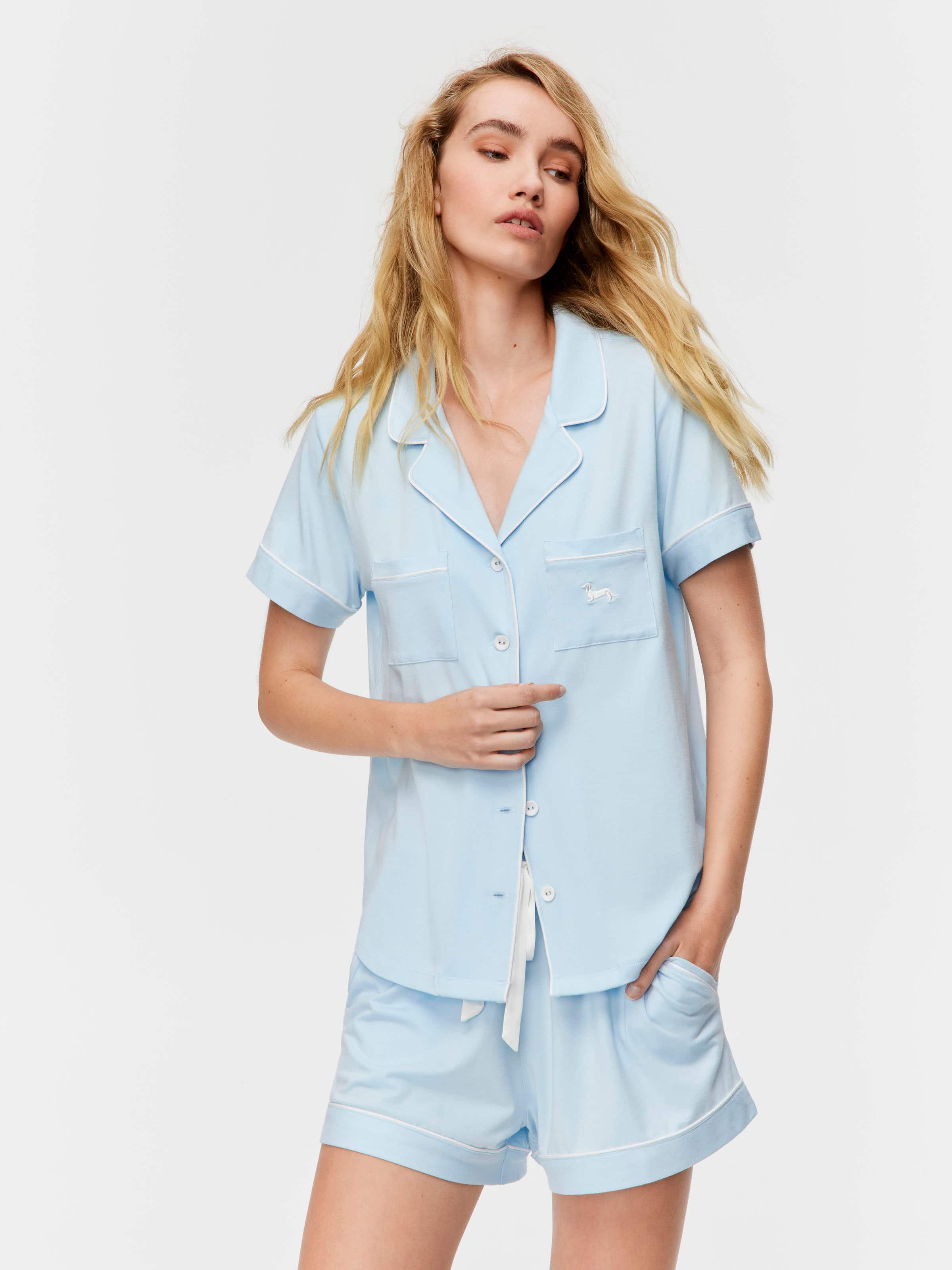 Pale Blue Bamboo Jersey Shortie Pj Set