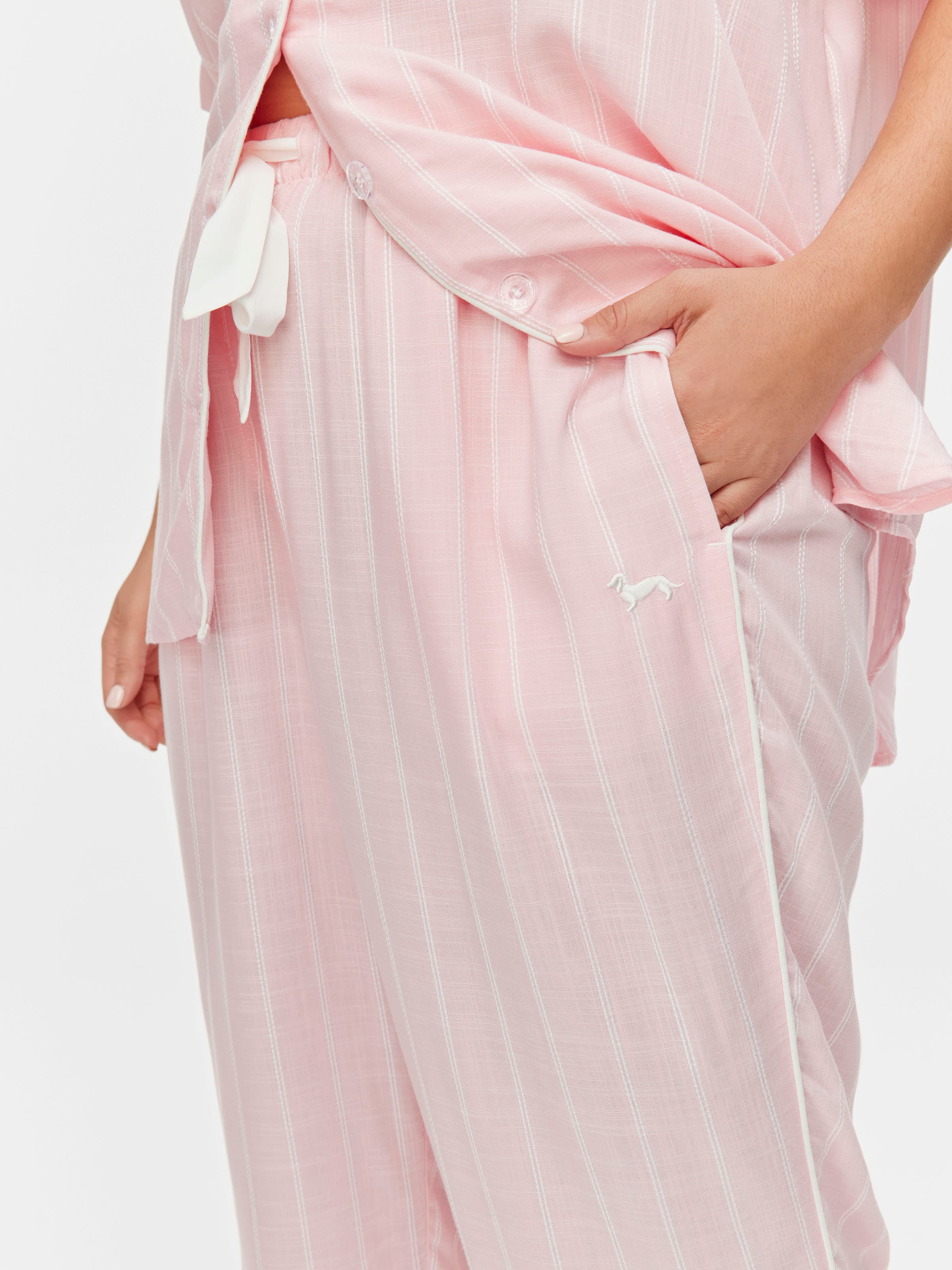 P.A. Plus Light Pink Stripe 100% Textured Viscose 3/4 Pj Bottom