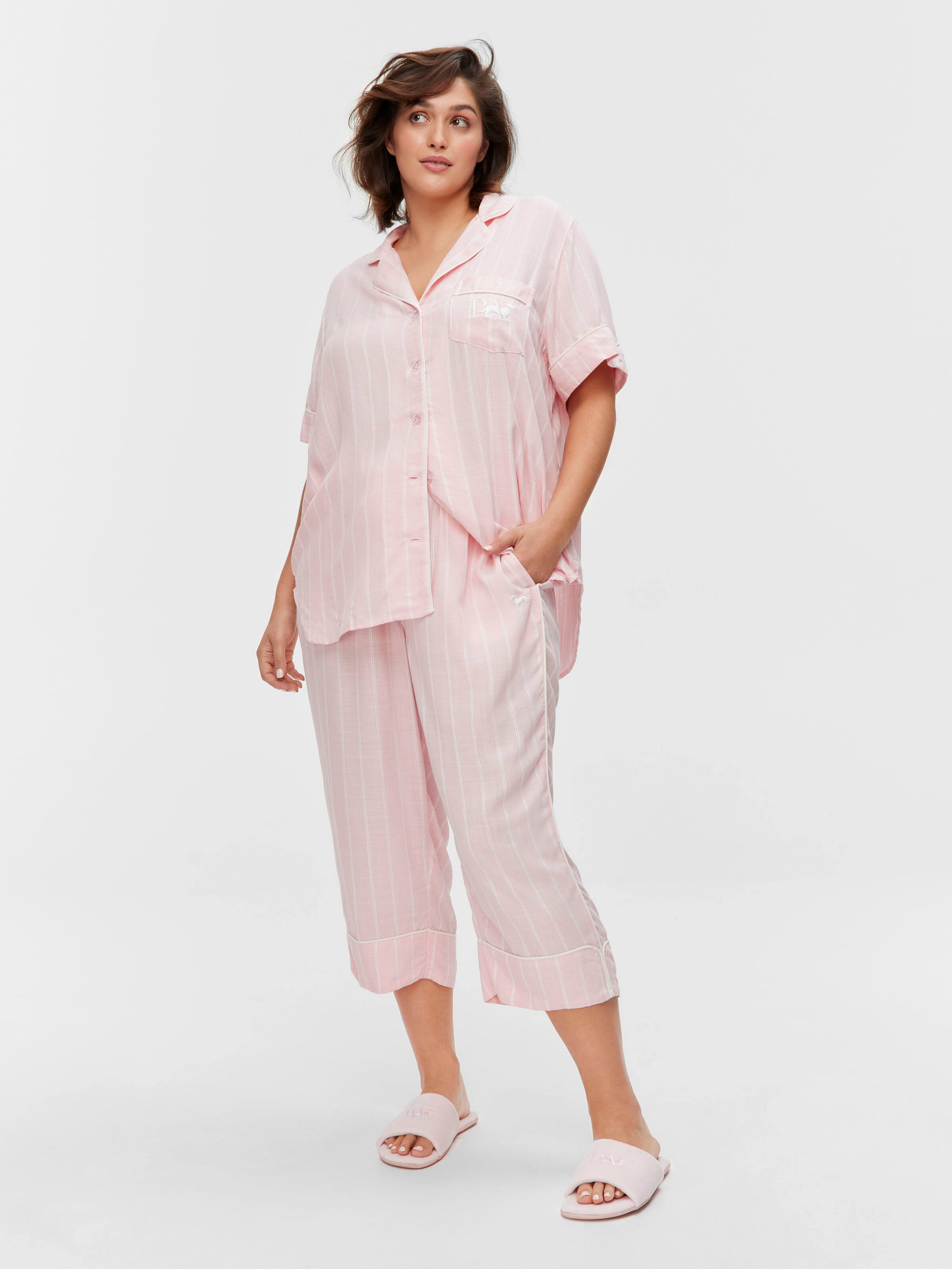 P.A. Plus Light Pink Stripe 100% Textured Viscose 3/4 Pj Bottom
