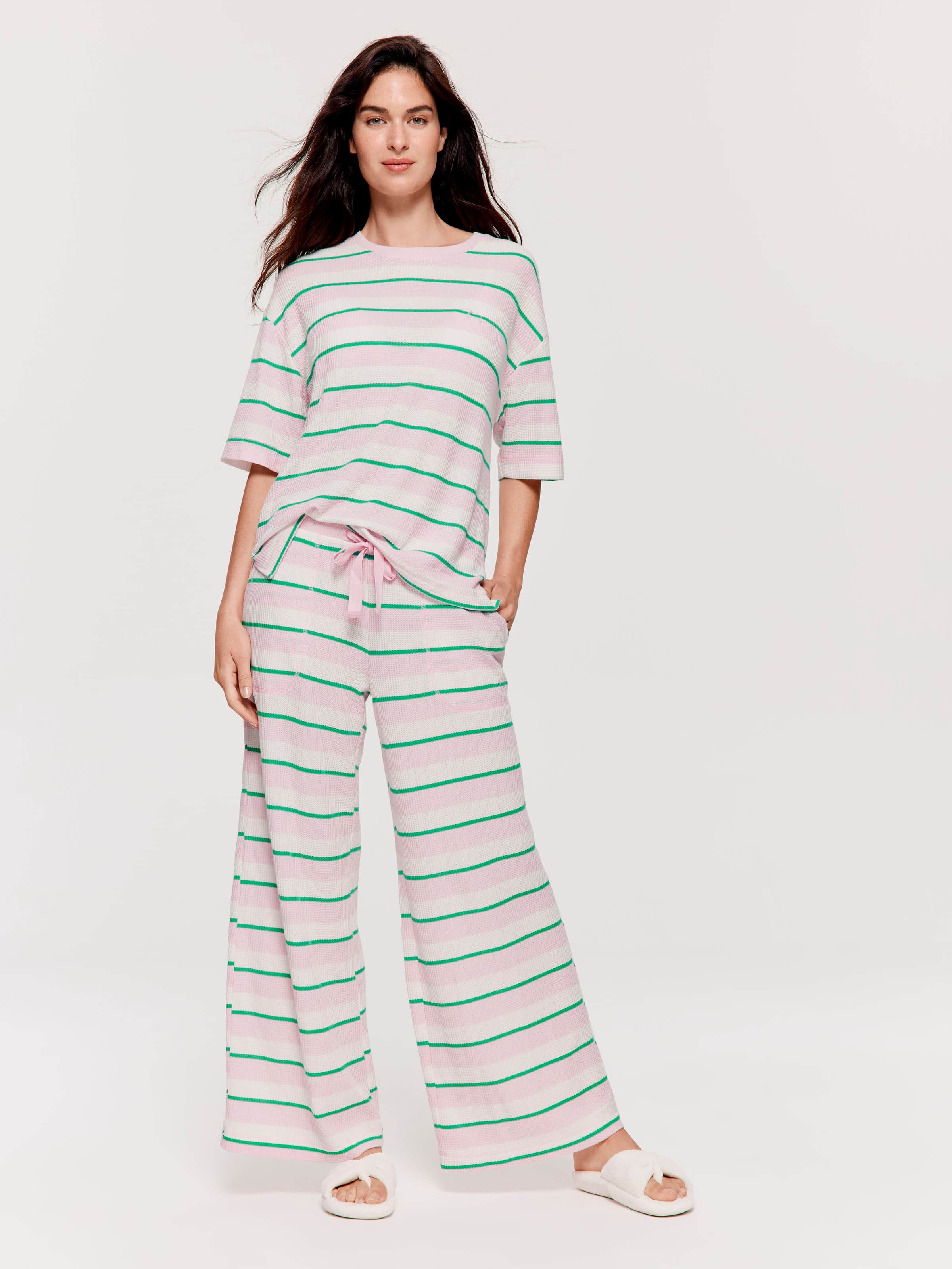Tennis Stripe Waffle Wide Leg Pj Bottom