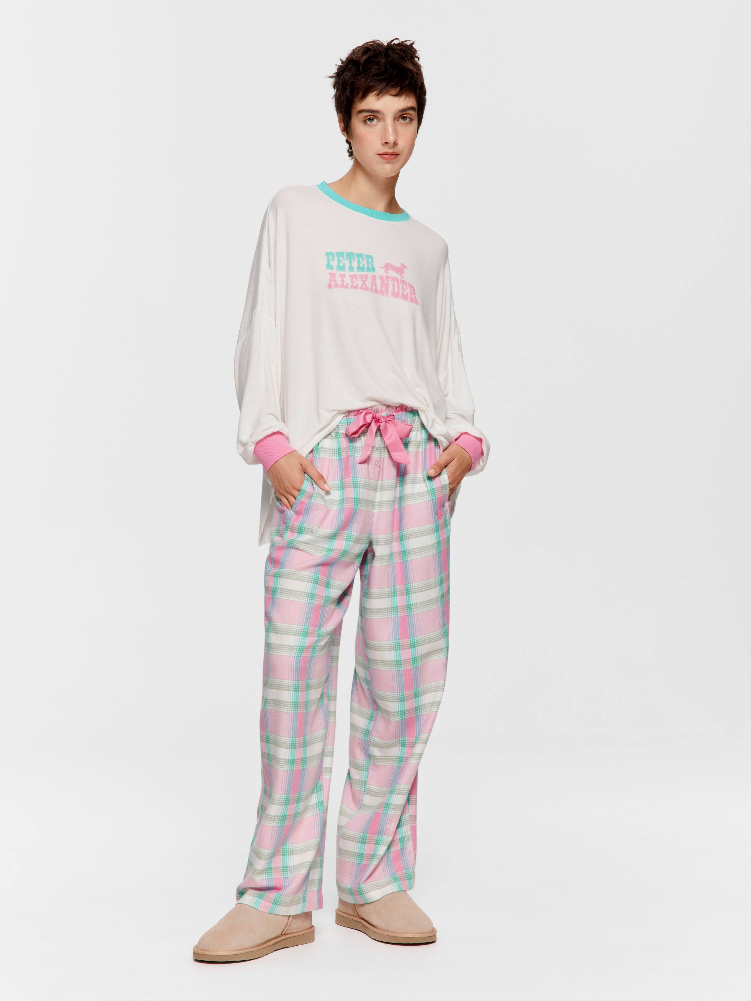 Pink Check Wide Leg Bamboo Flannelette Pj Bottom