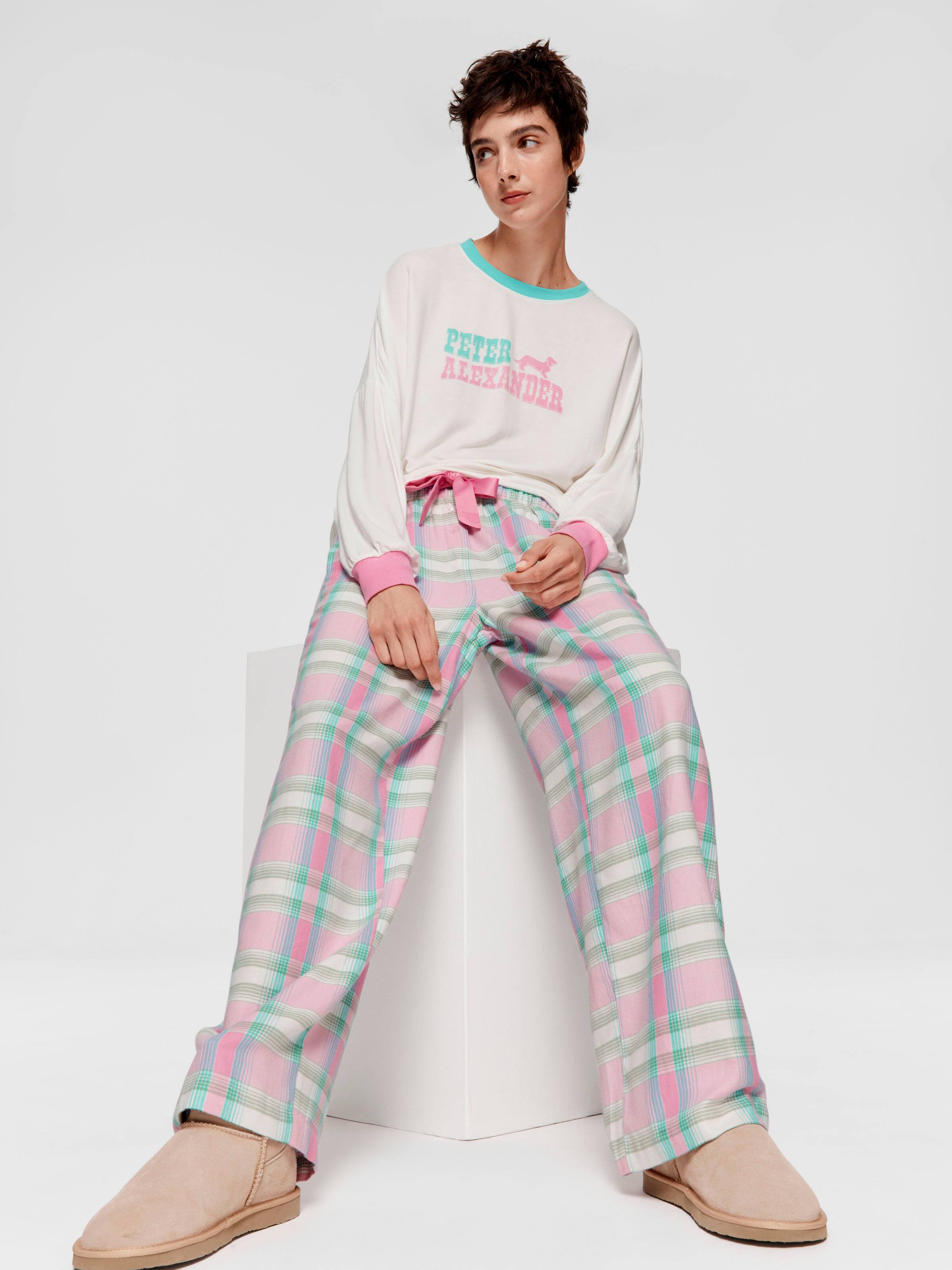 Pink Check Wide Leg Bamboo Flannelette Pj Bottom