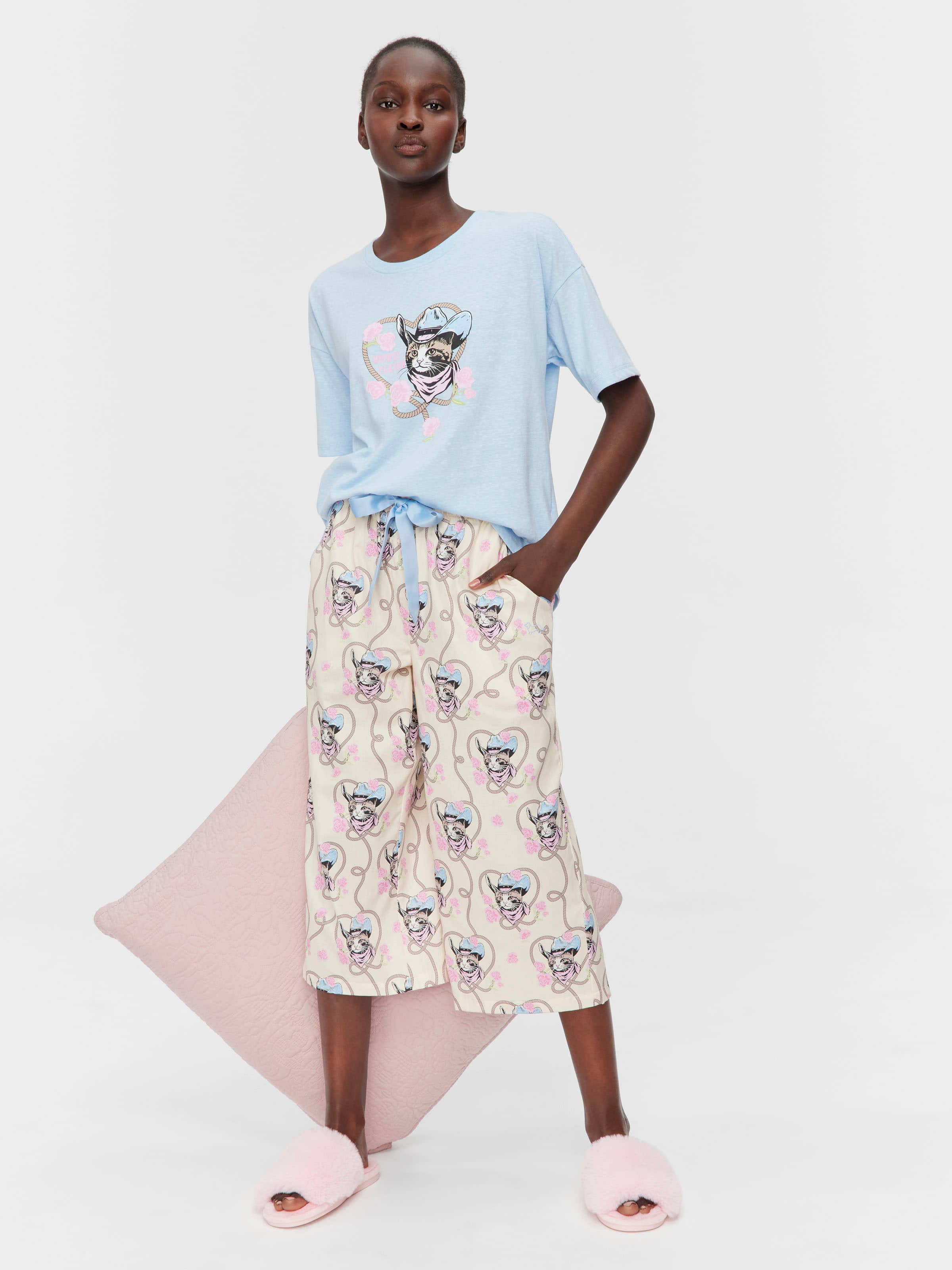Cowboy Kitty 100% Cotton 3/4 Pj Bottom
