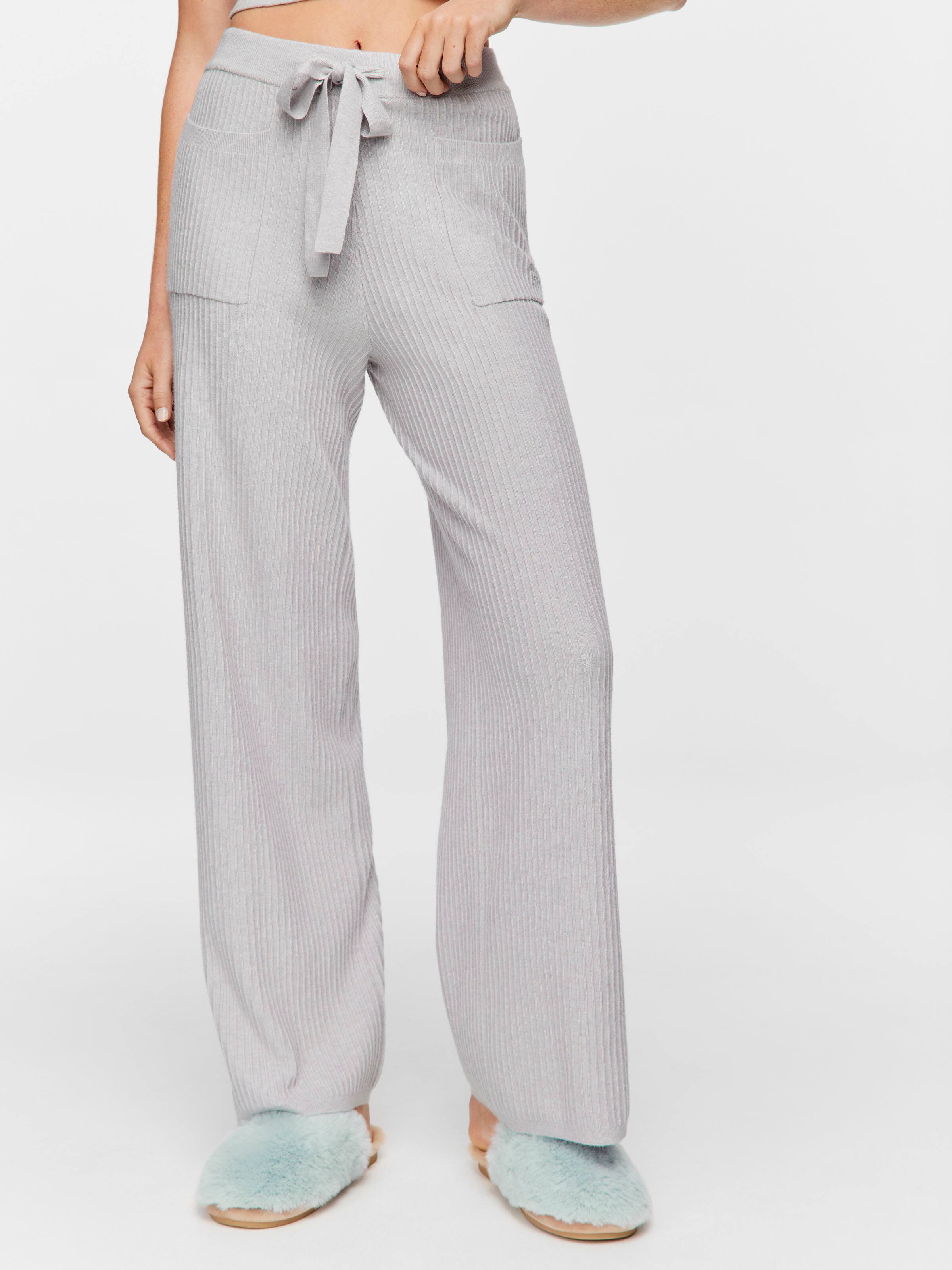 Grey Rib Knit Wide Leg Pj Bottom