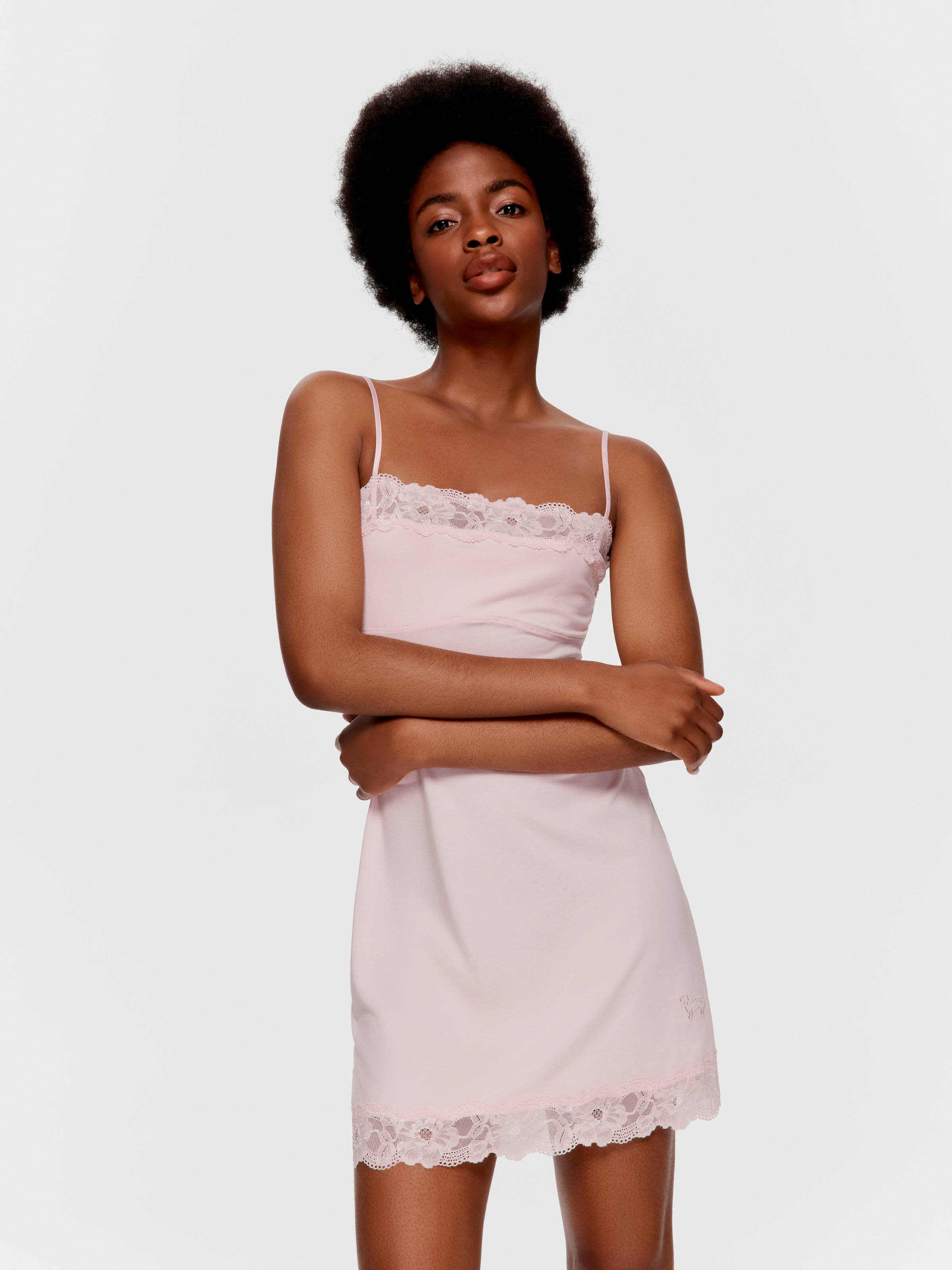 Pretty Pink Lace Trim Bamboo Slip Nightdress