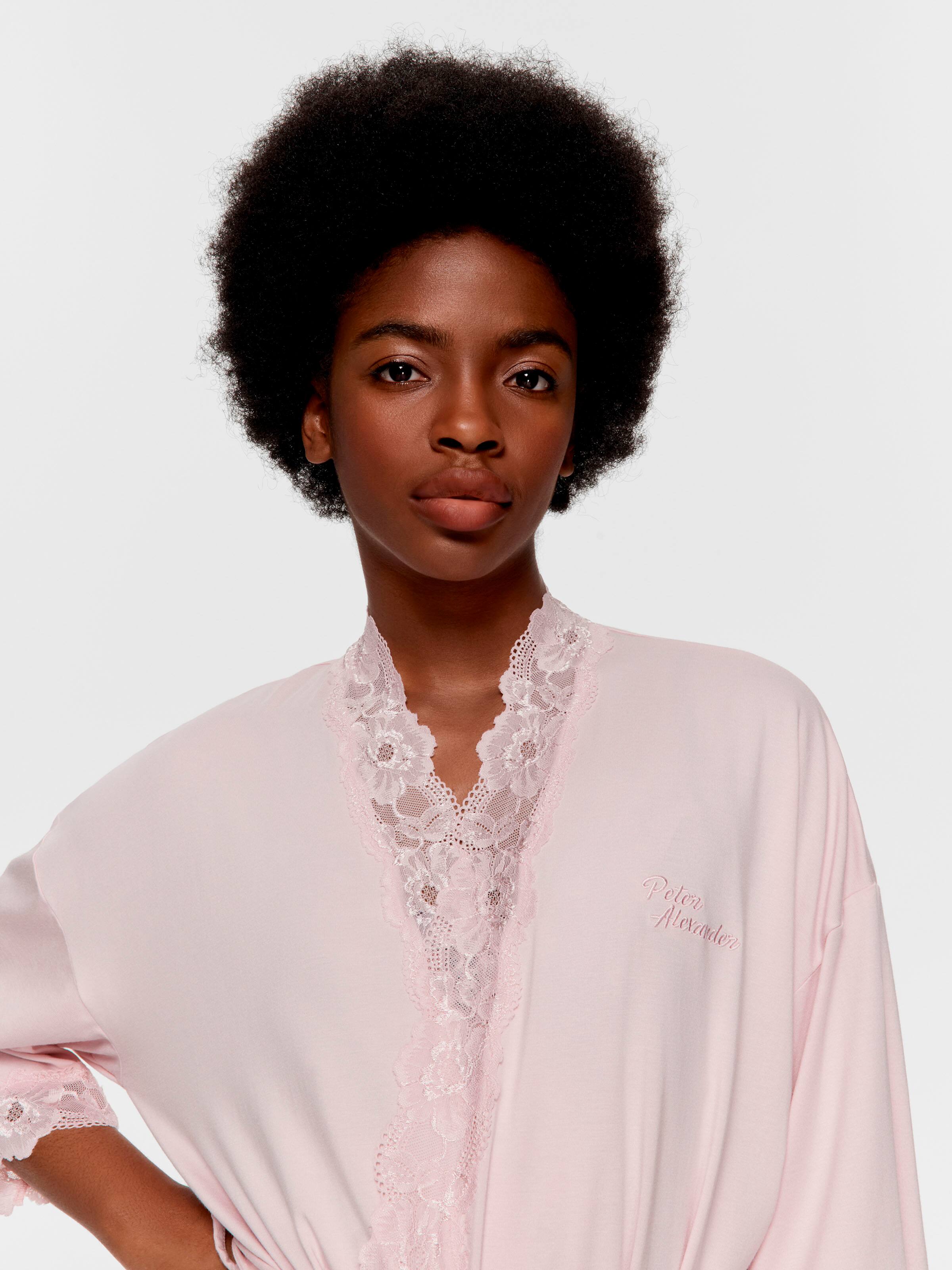 Pretty Pink Lace Trim Bamboo Fashion Dressing Gown