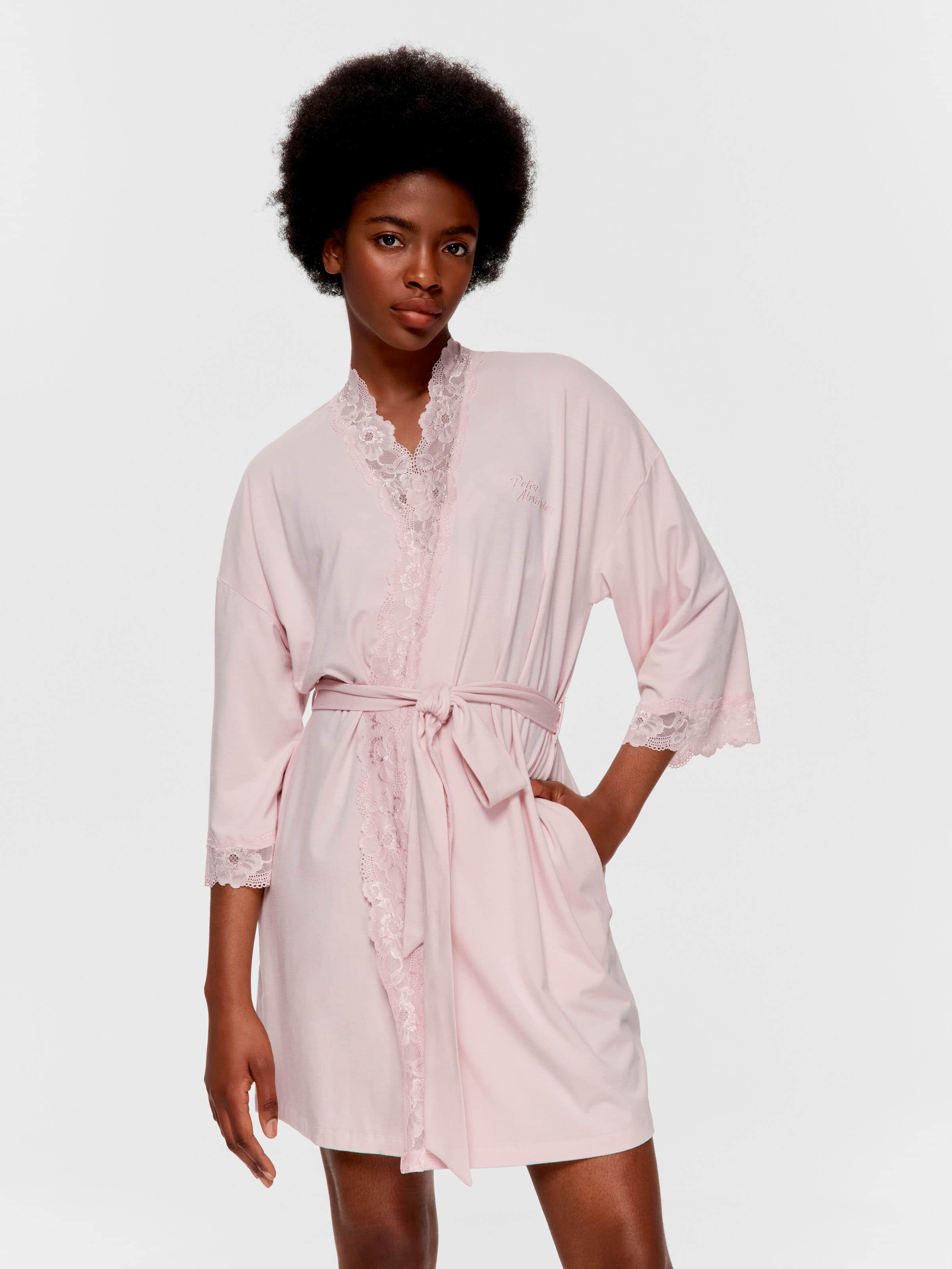 Pretty Pink Lace Trim Bamboo Fashion Dressing Gown