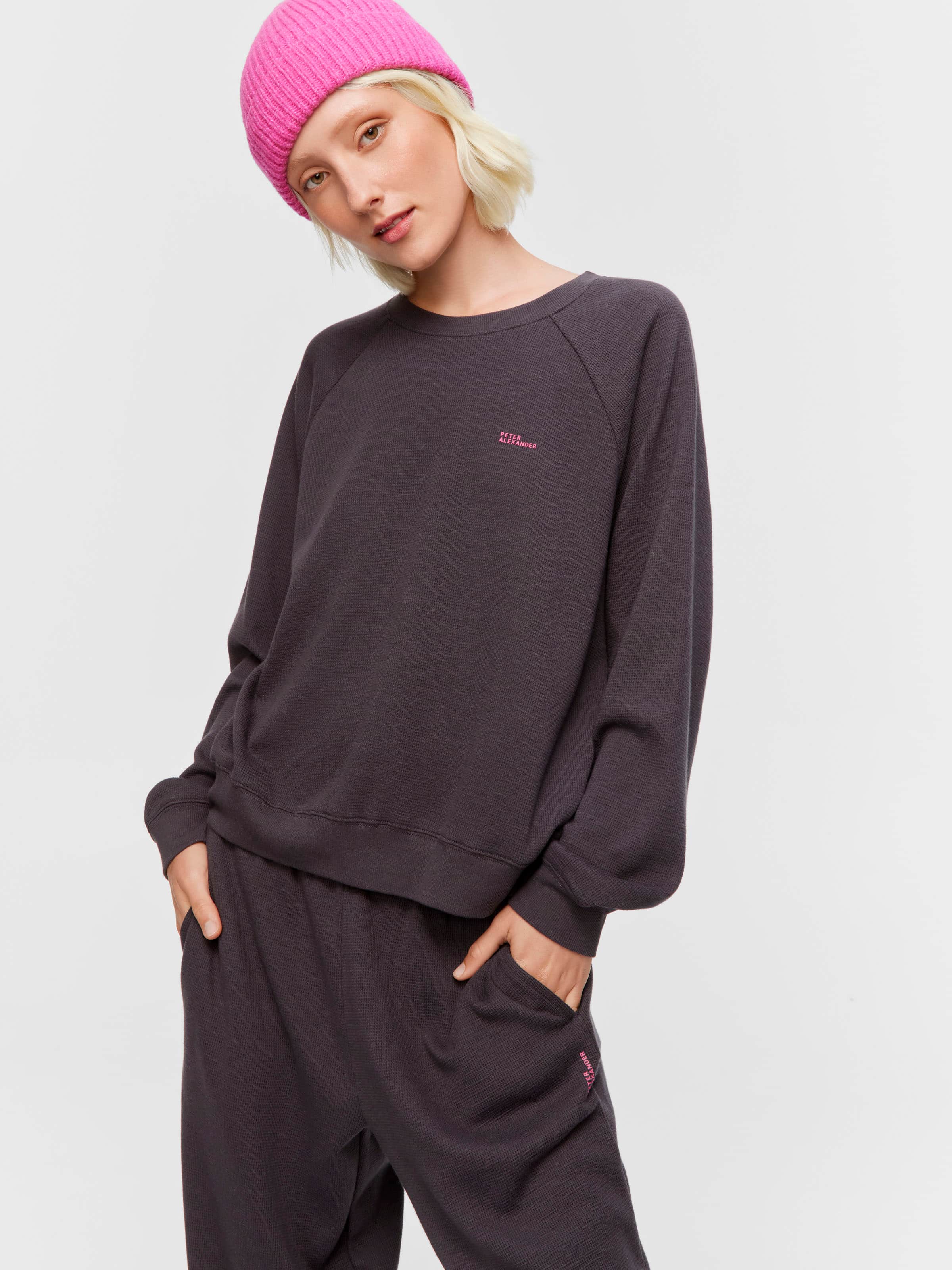 Charcoal Waffle Sweater Top