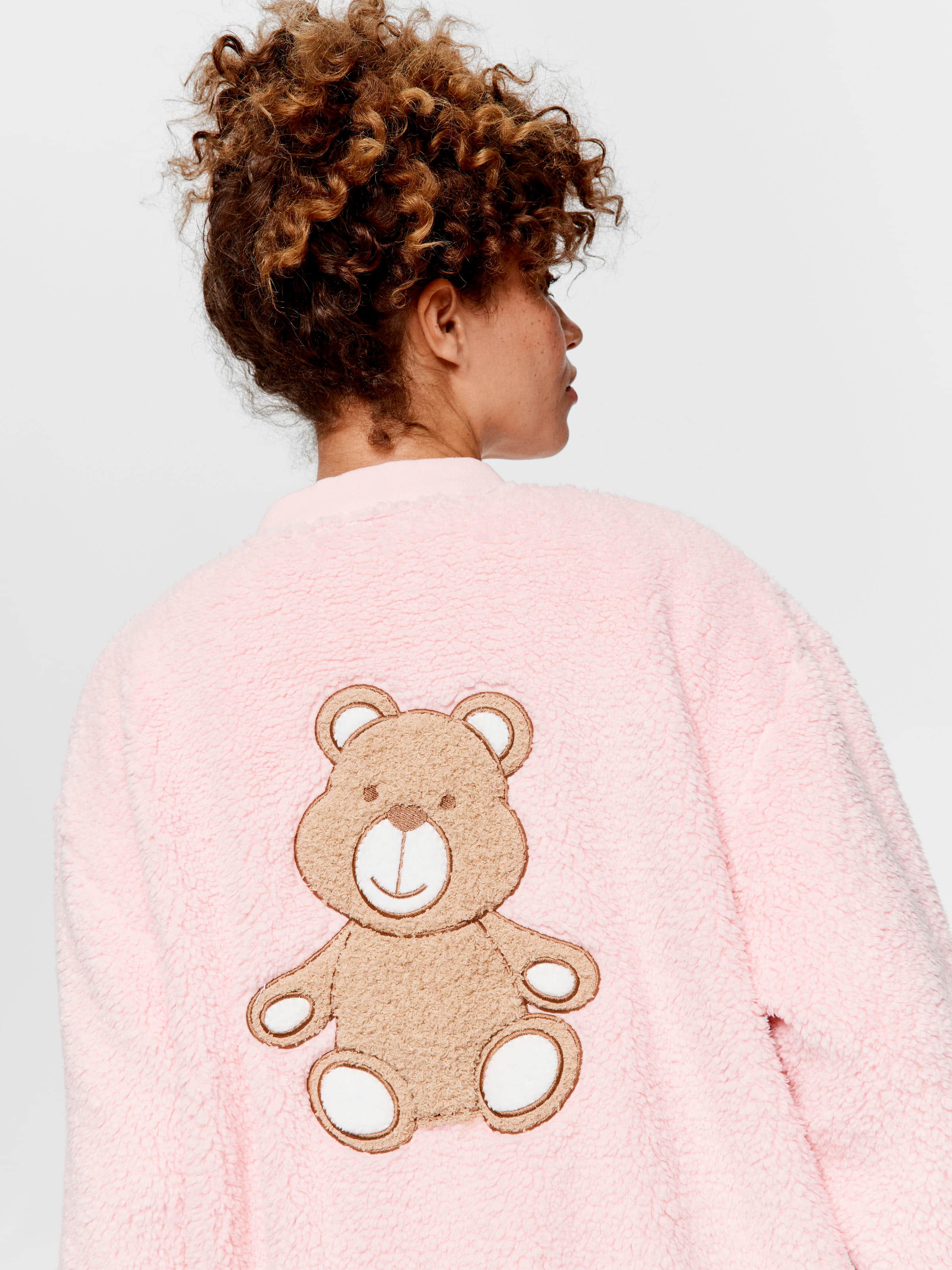 Pink Teddy Bear Fleece Cardigan