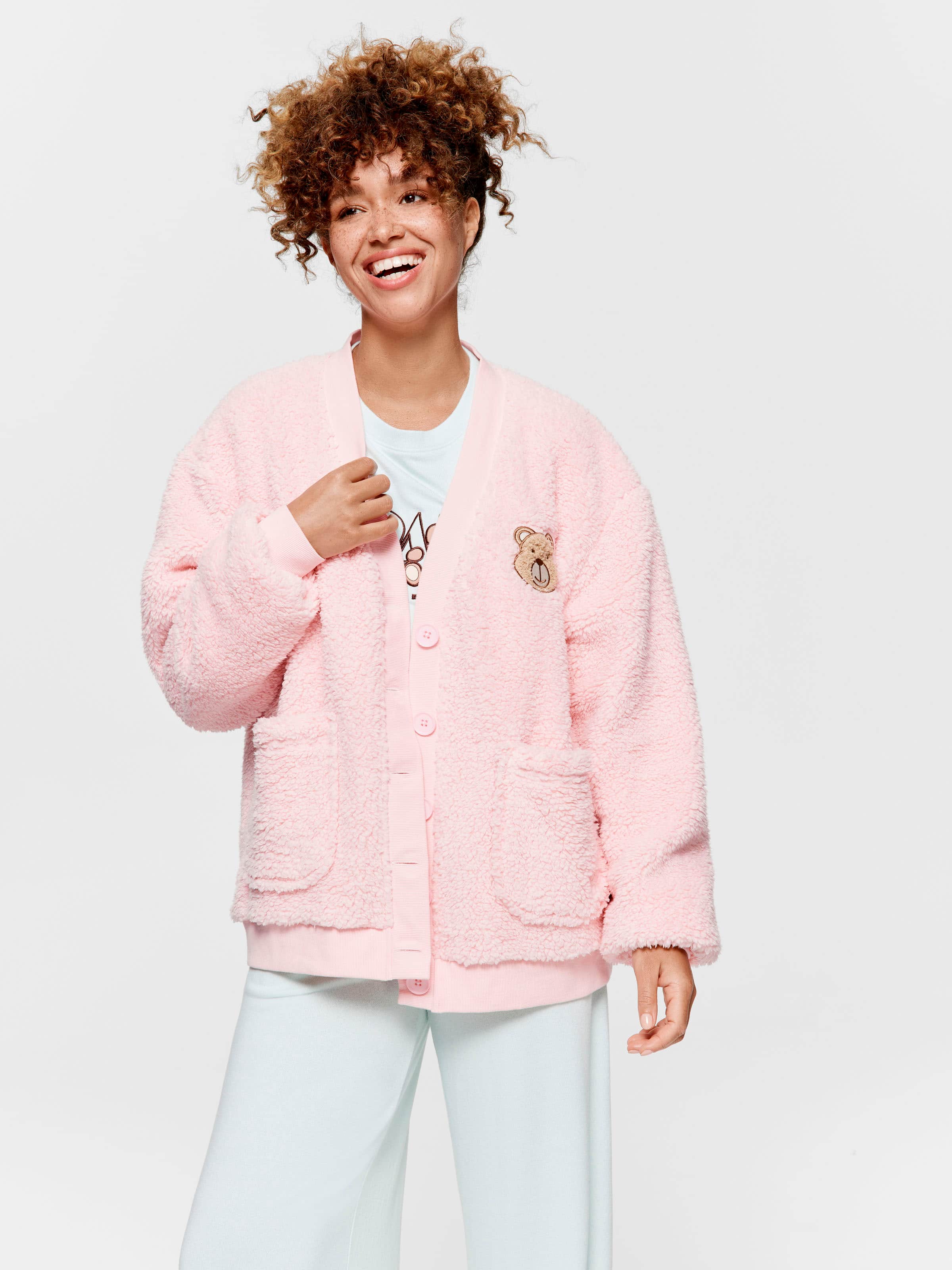 Pink Teddy Bear Fleece Cardigan