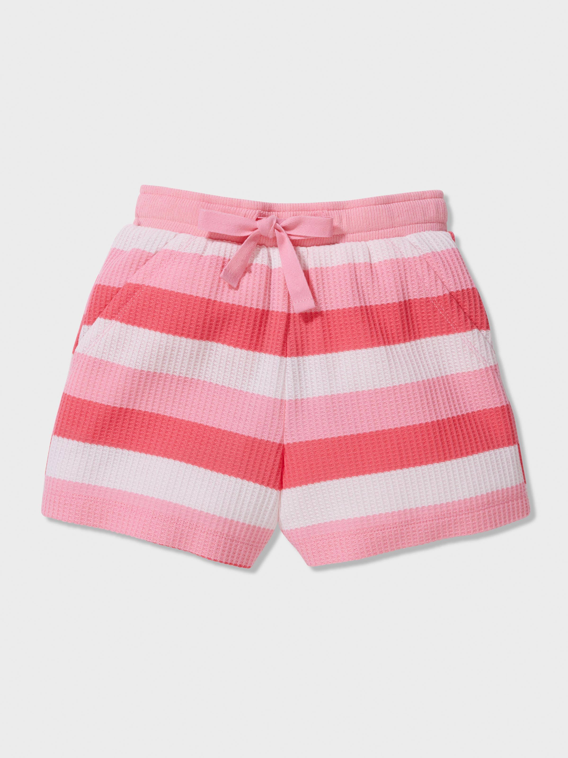 Jnr Girls Coral Stripe Waffle Pj Set