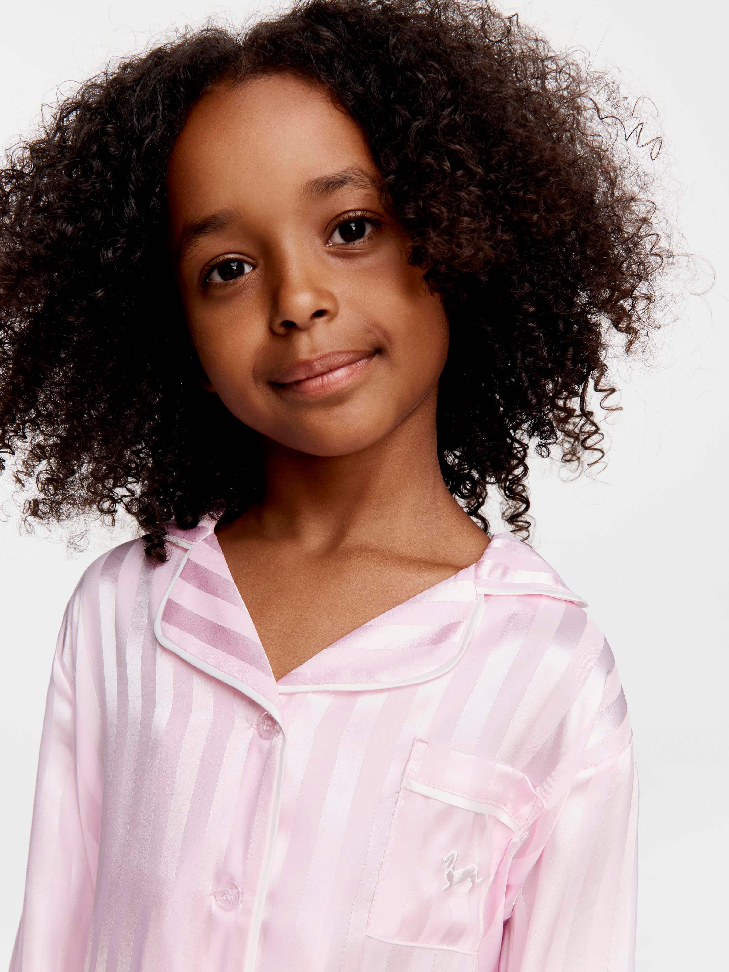 Girls Pink Stripe Satin Pj Set