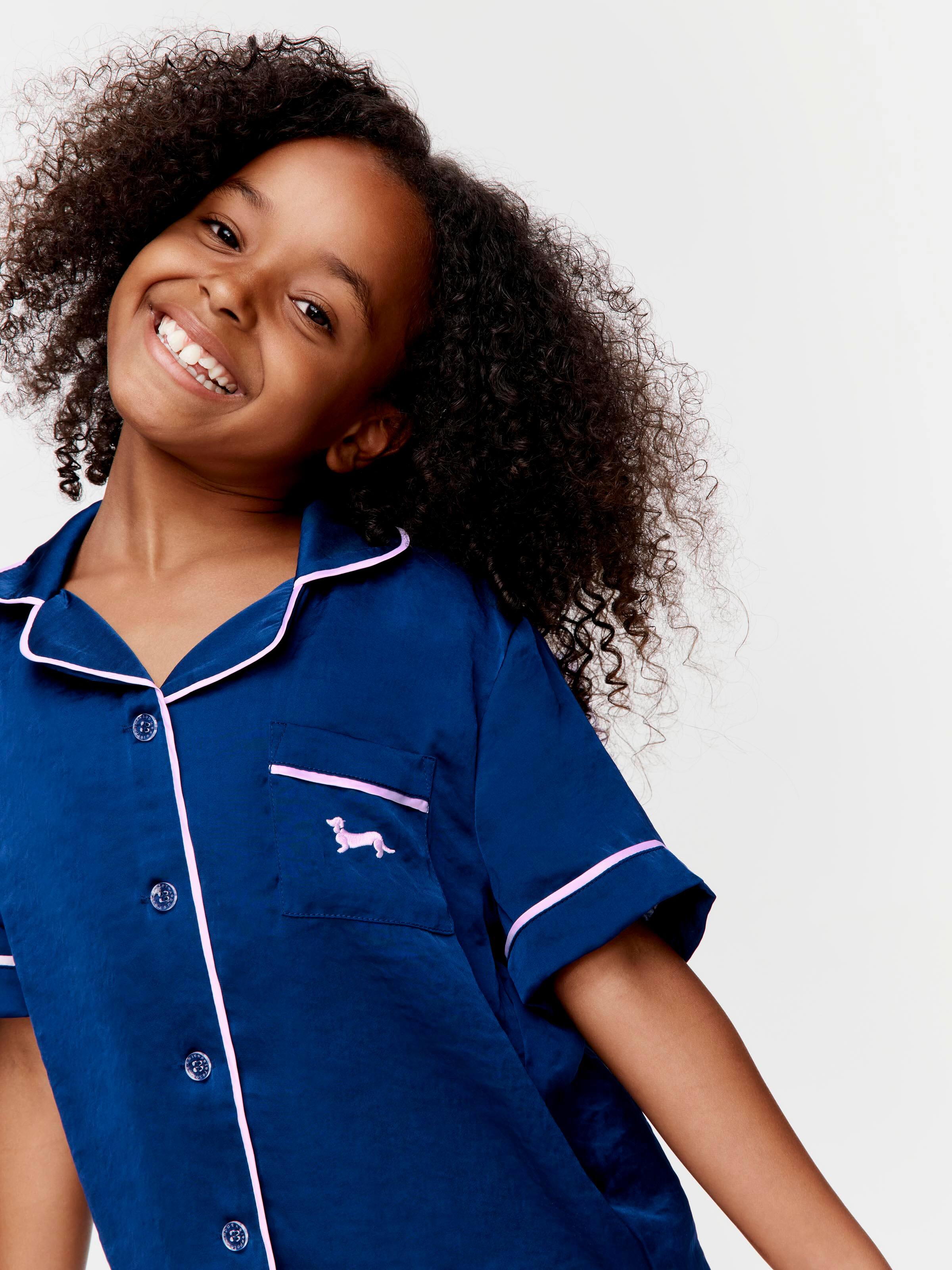 Girls Navy Chic Satin Pj Set