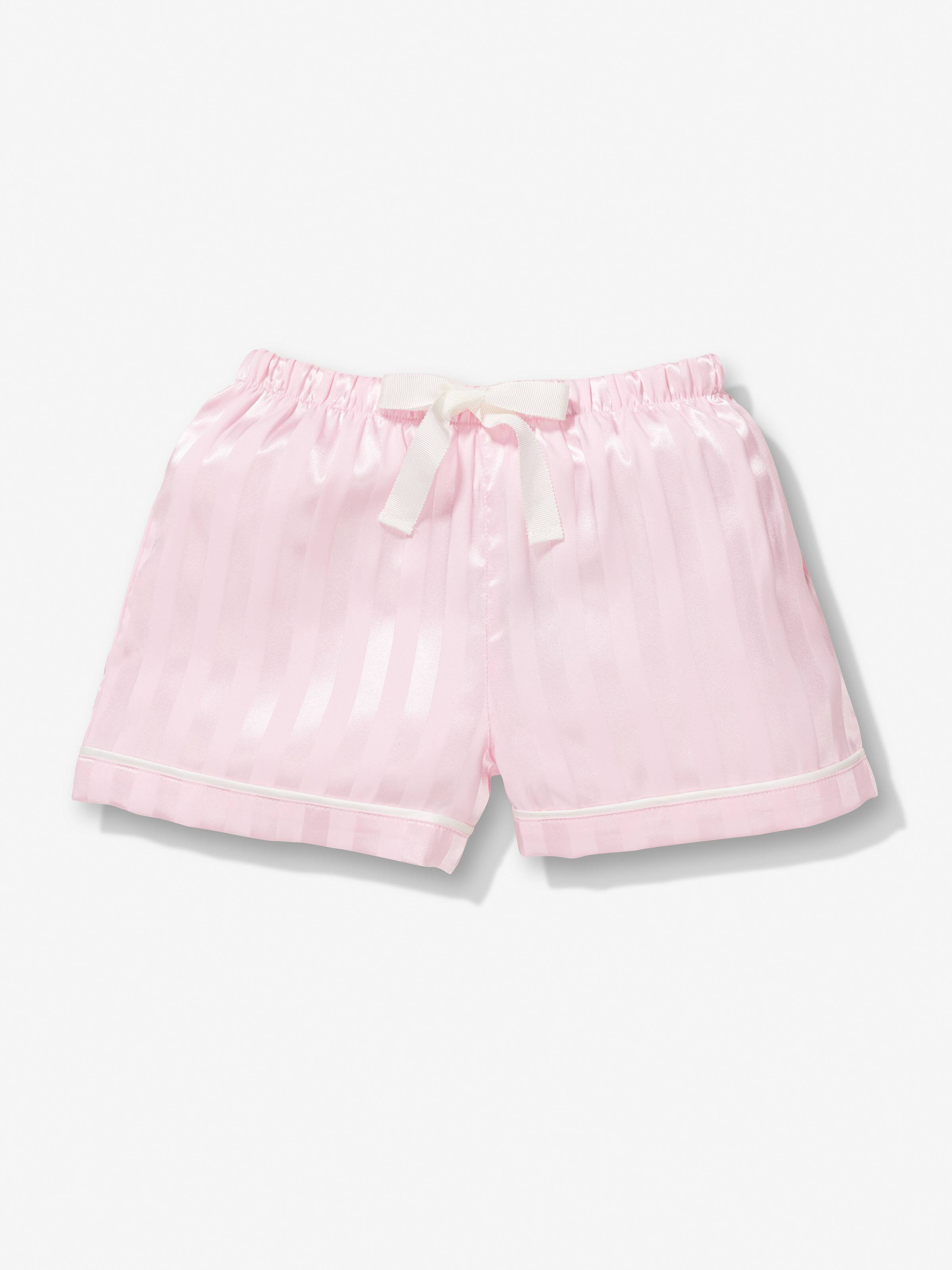 Girls Pink Stripe Satin Short Pj Set