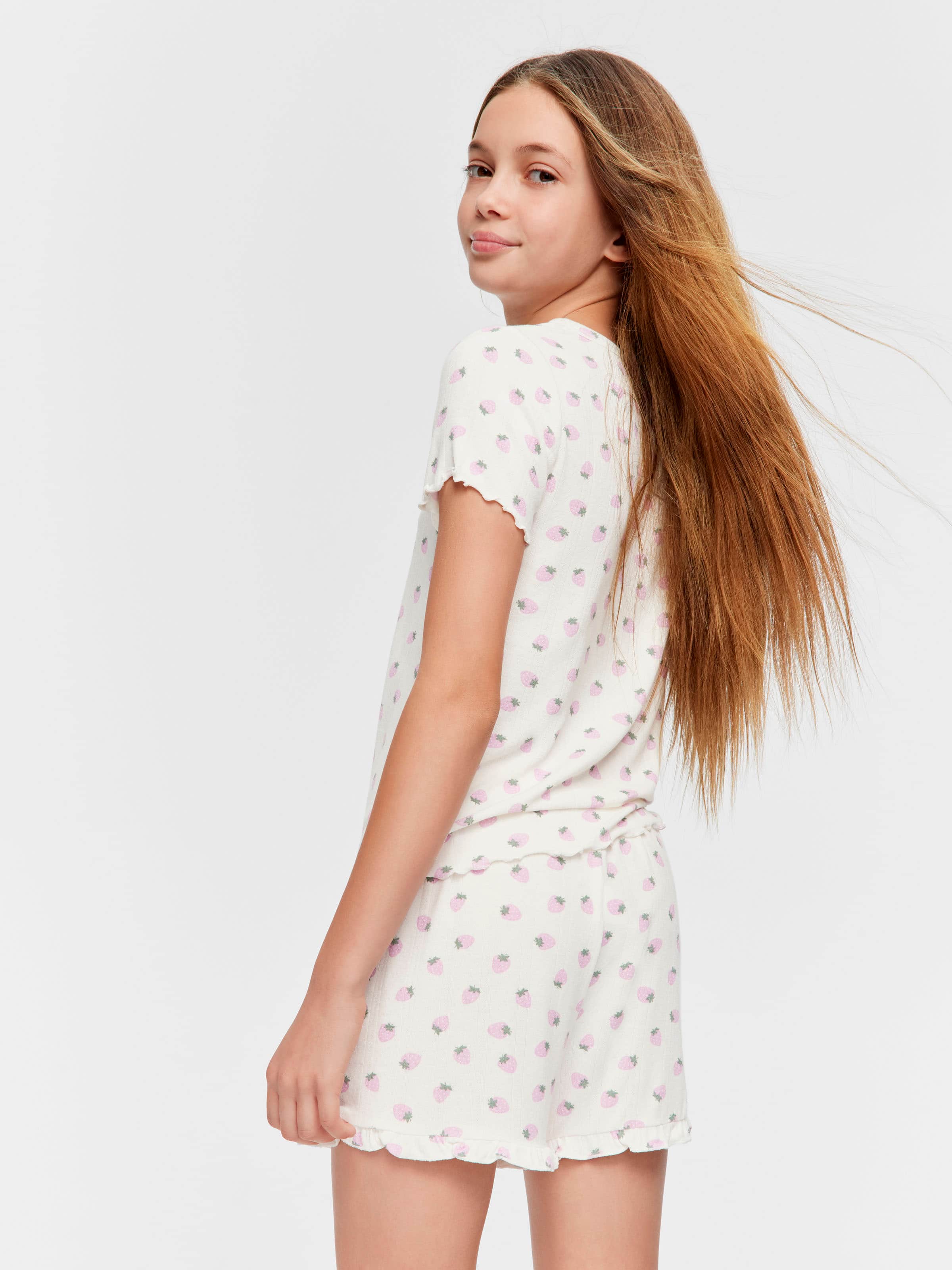 Girls Strawberry Short Pj Set