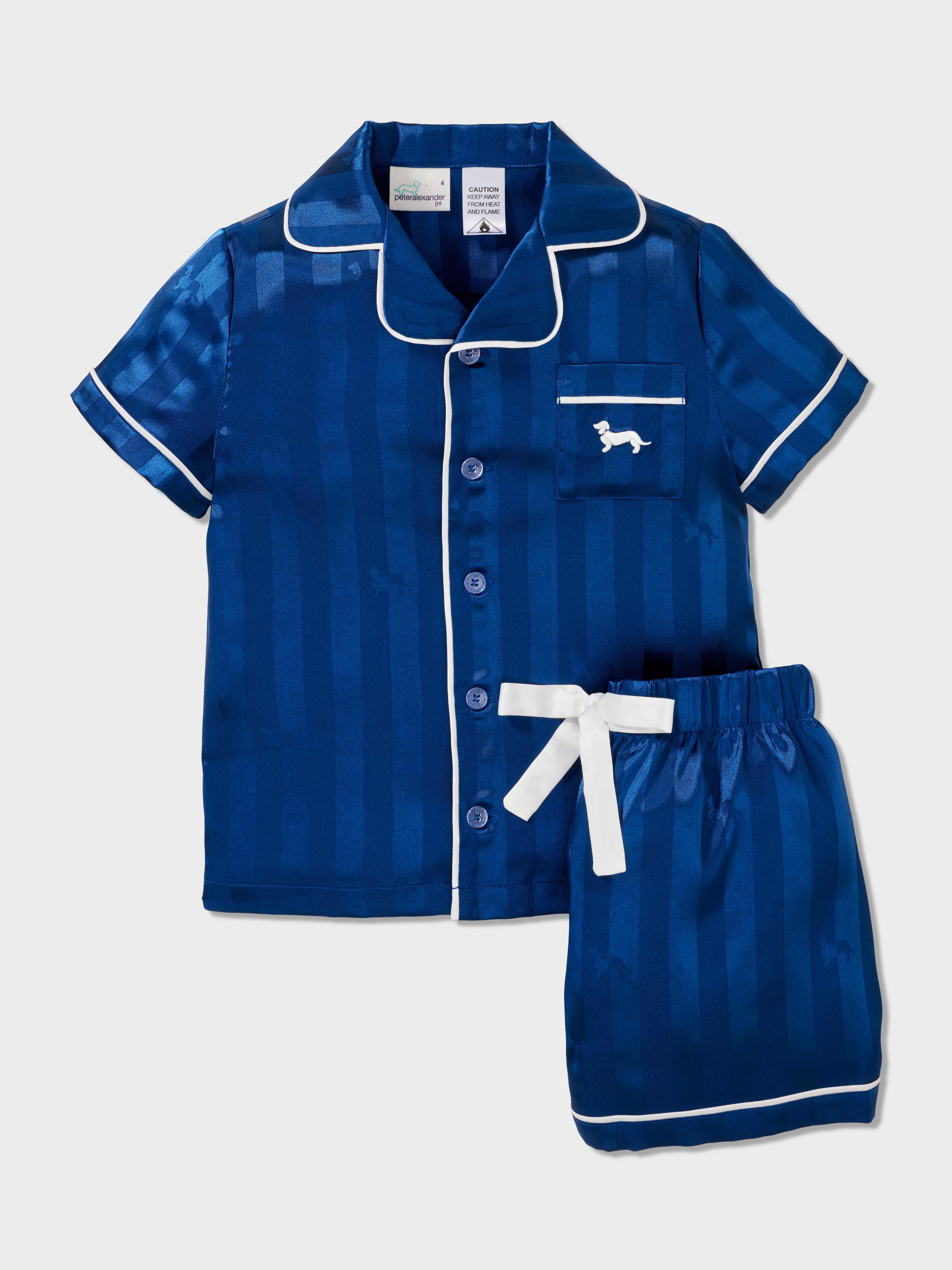 Image for Kids Navy Penny Stripe Satin Pj Set from Peter Alexander