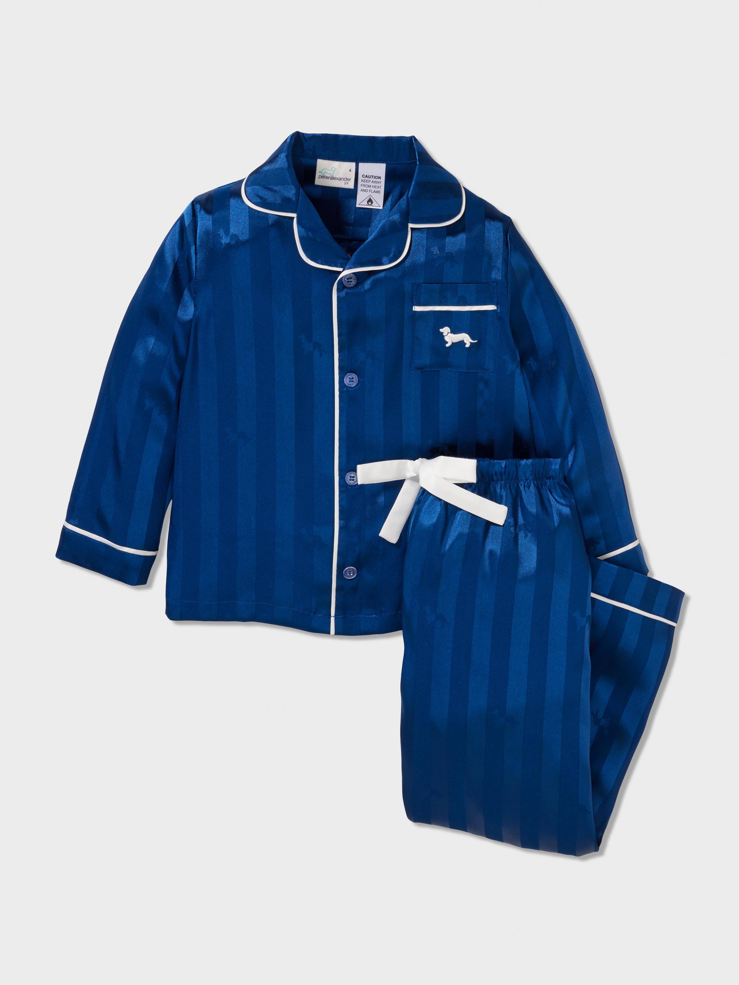 Jnr Kids Long Navy Stripe Satin Pj Set