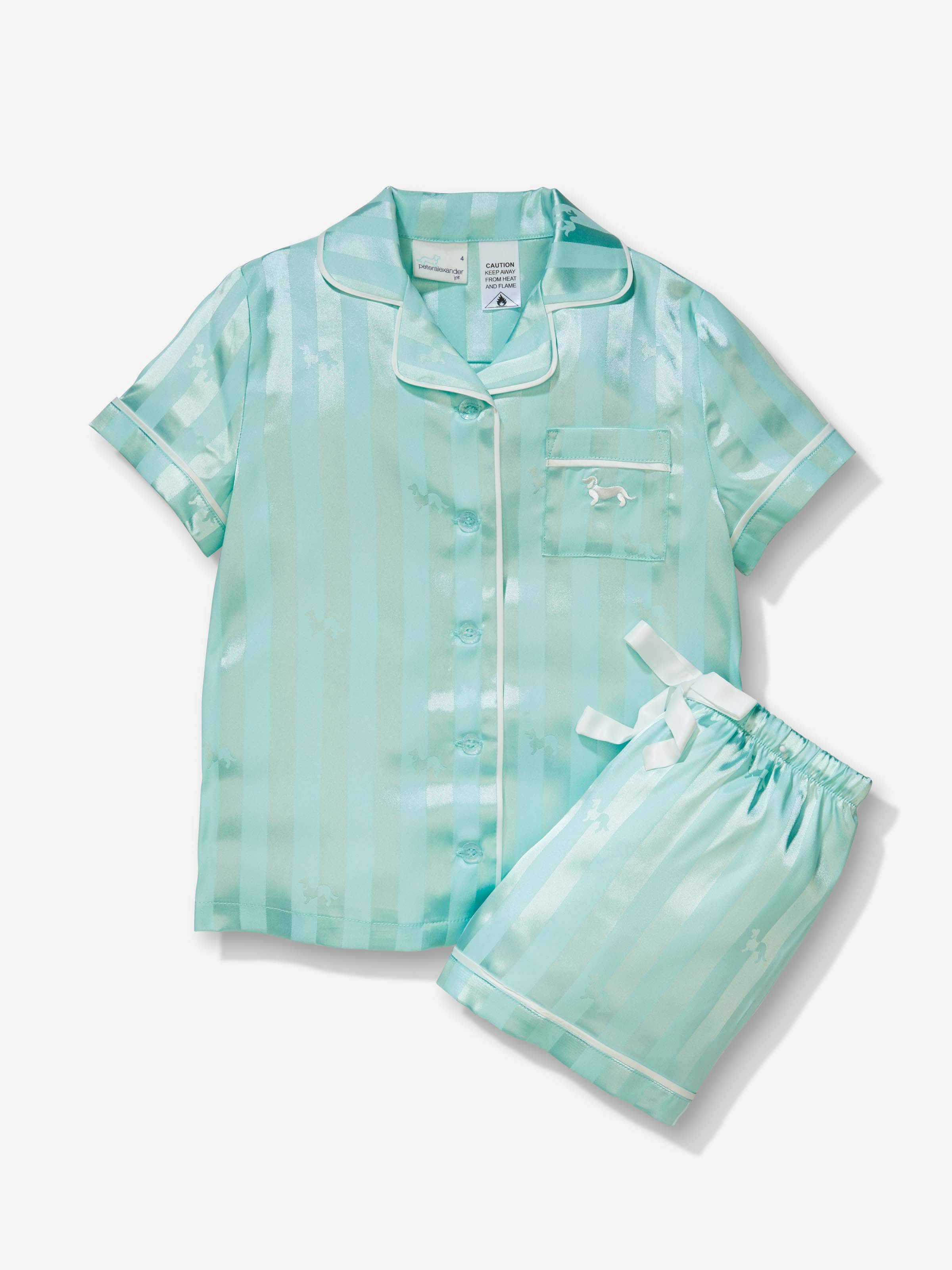 Peter Alexander ポーチ付きパジャマセット ミントグリーン XS Jnr Girls Aqua Satin Pj Set - Peter Alexander Online
