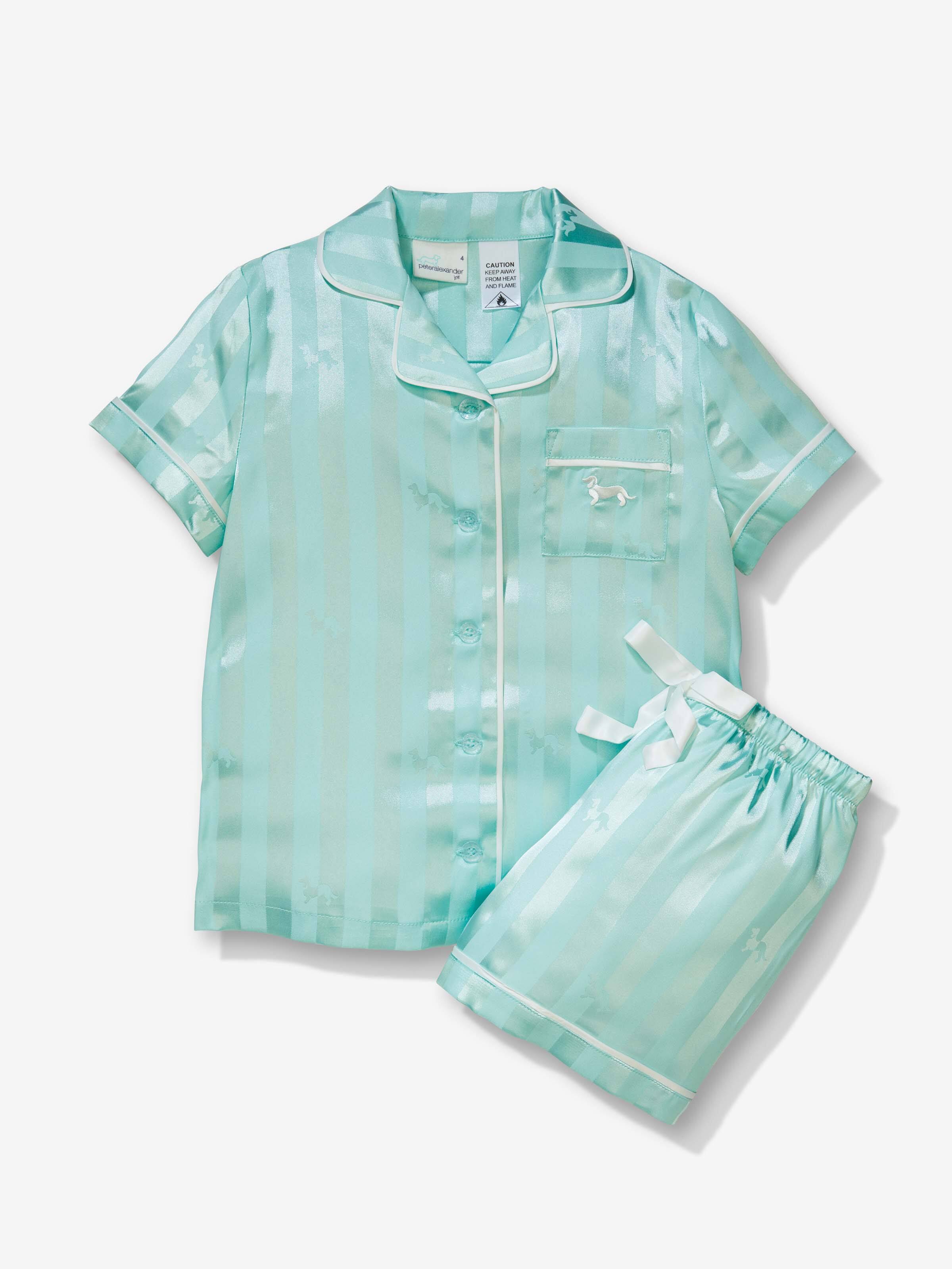 Jnr Girls Aqua Satin Pj Set
