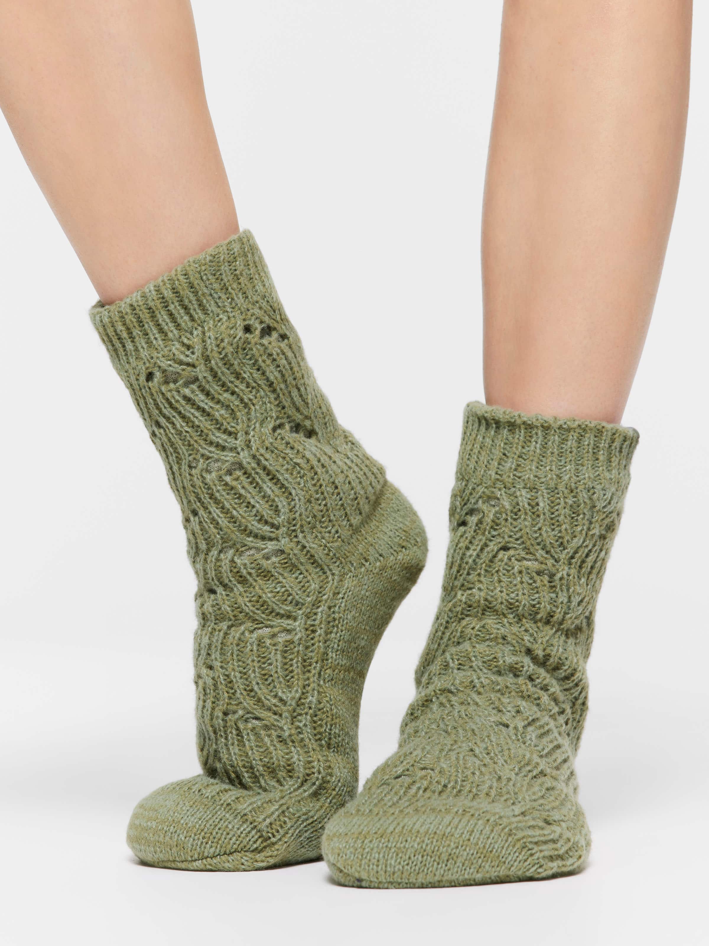 Green Chunky Cable Knit Sock