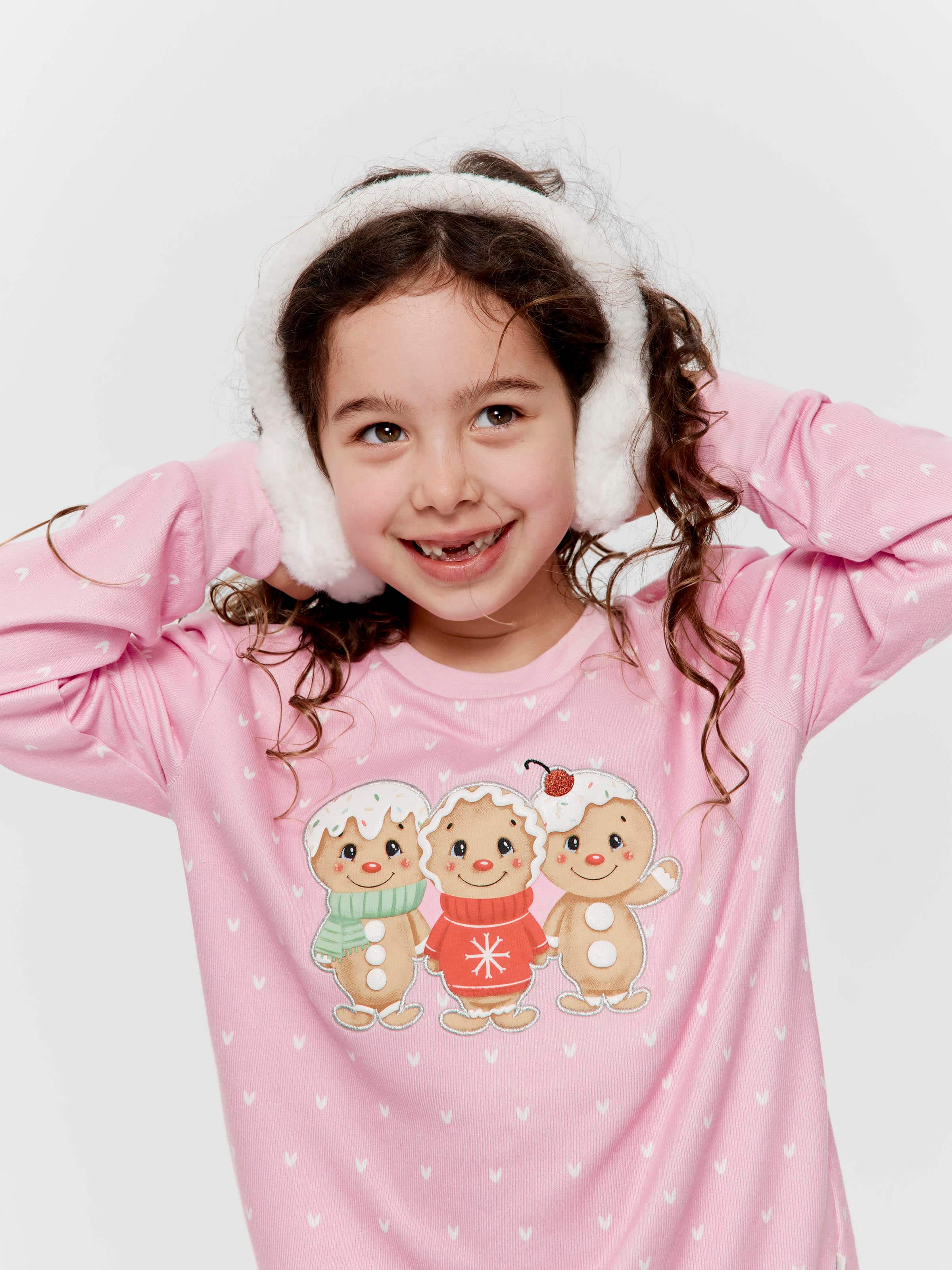 Jnr Girls Pink Gingerbread Pj Set