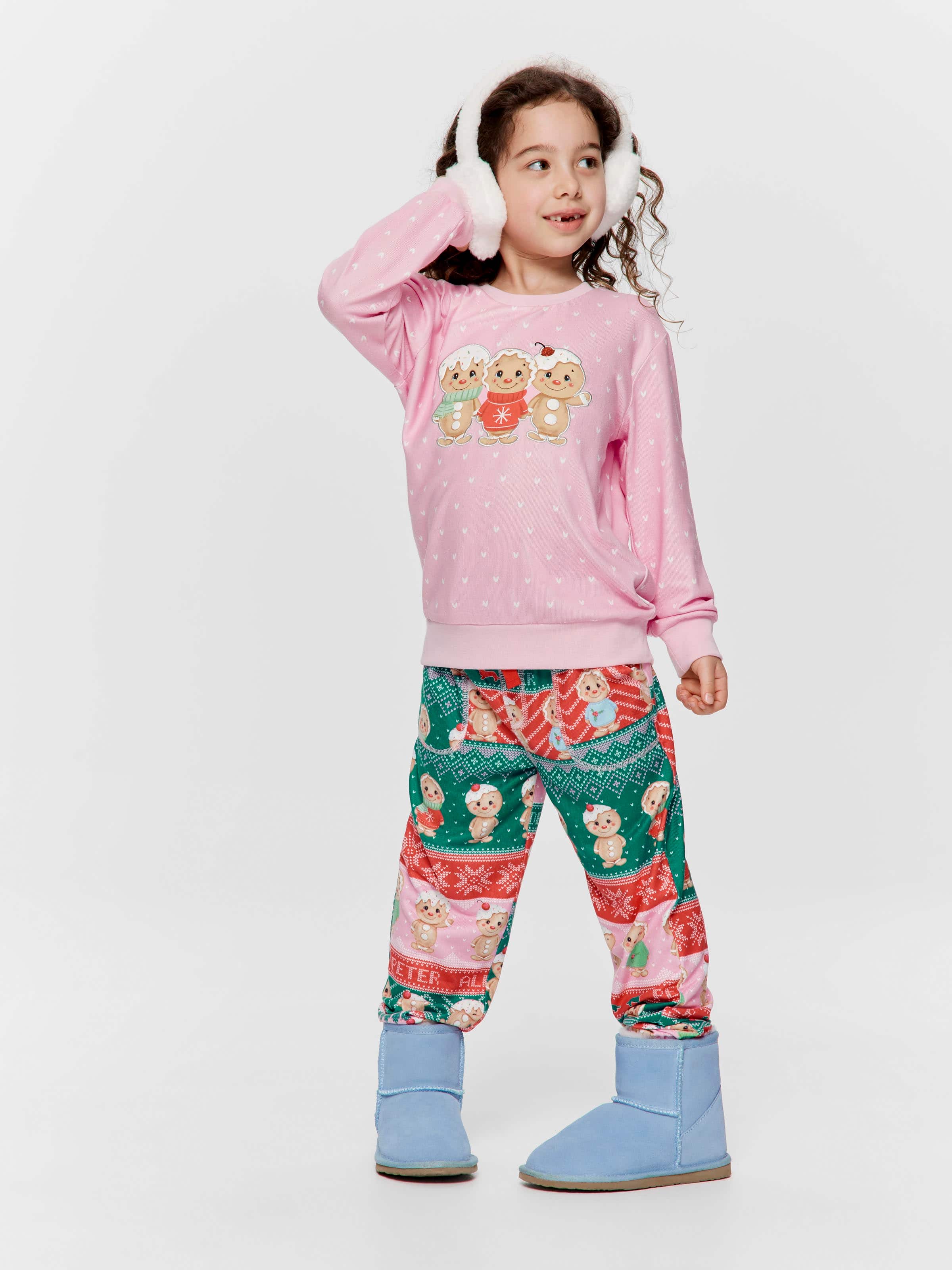 Jnr Girls Pink Gingerbread Pj Set