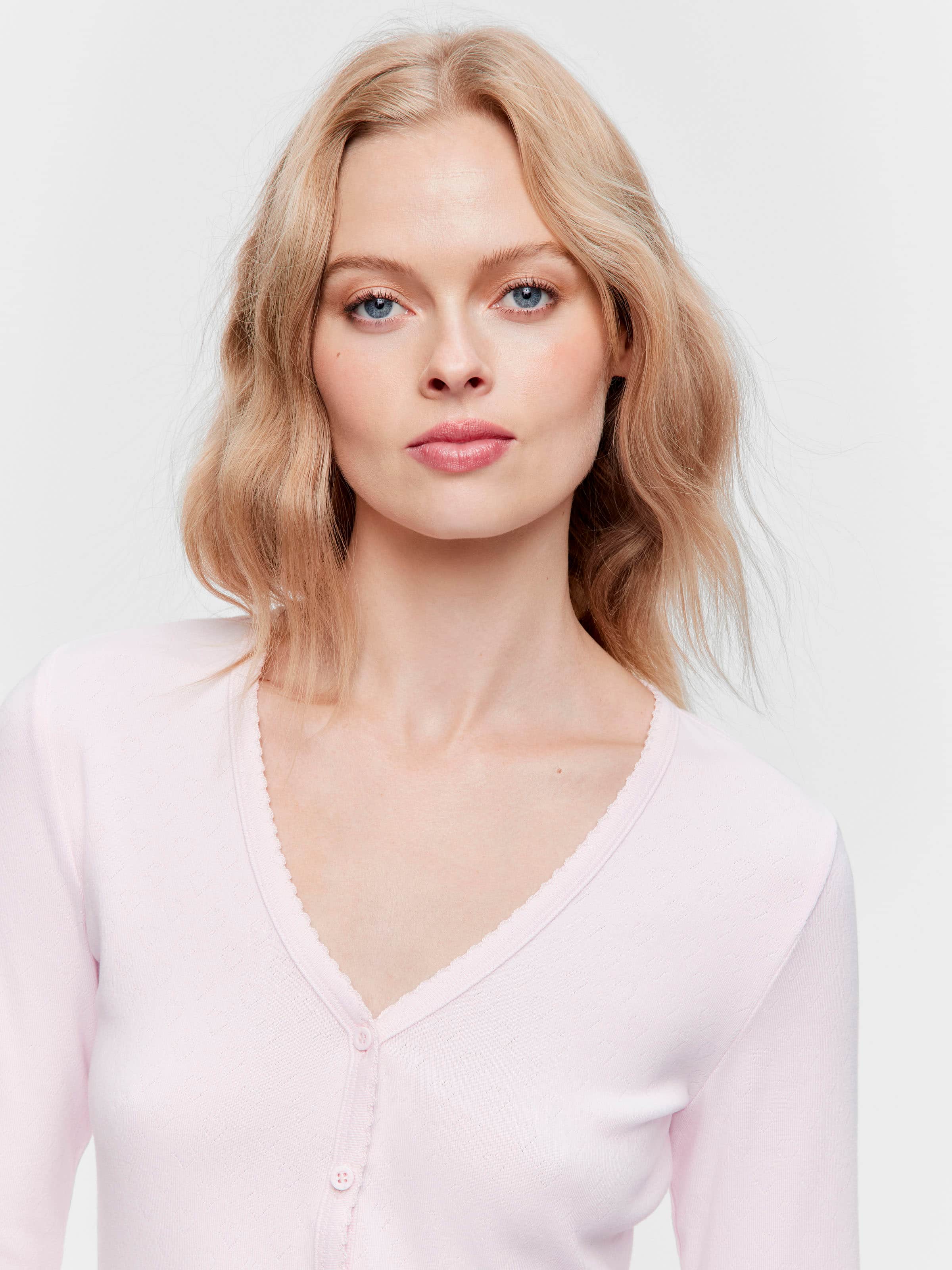 Heart Pointelle Long Sleeve Henley Top