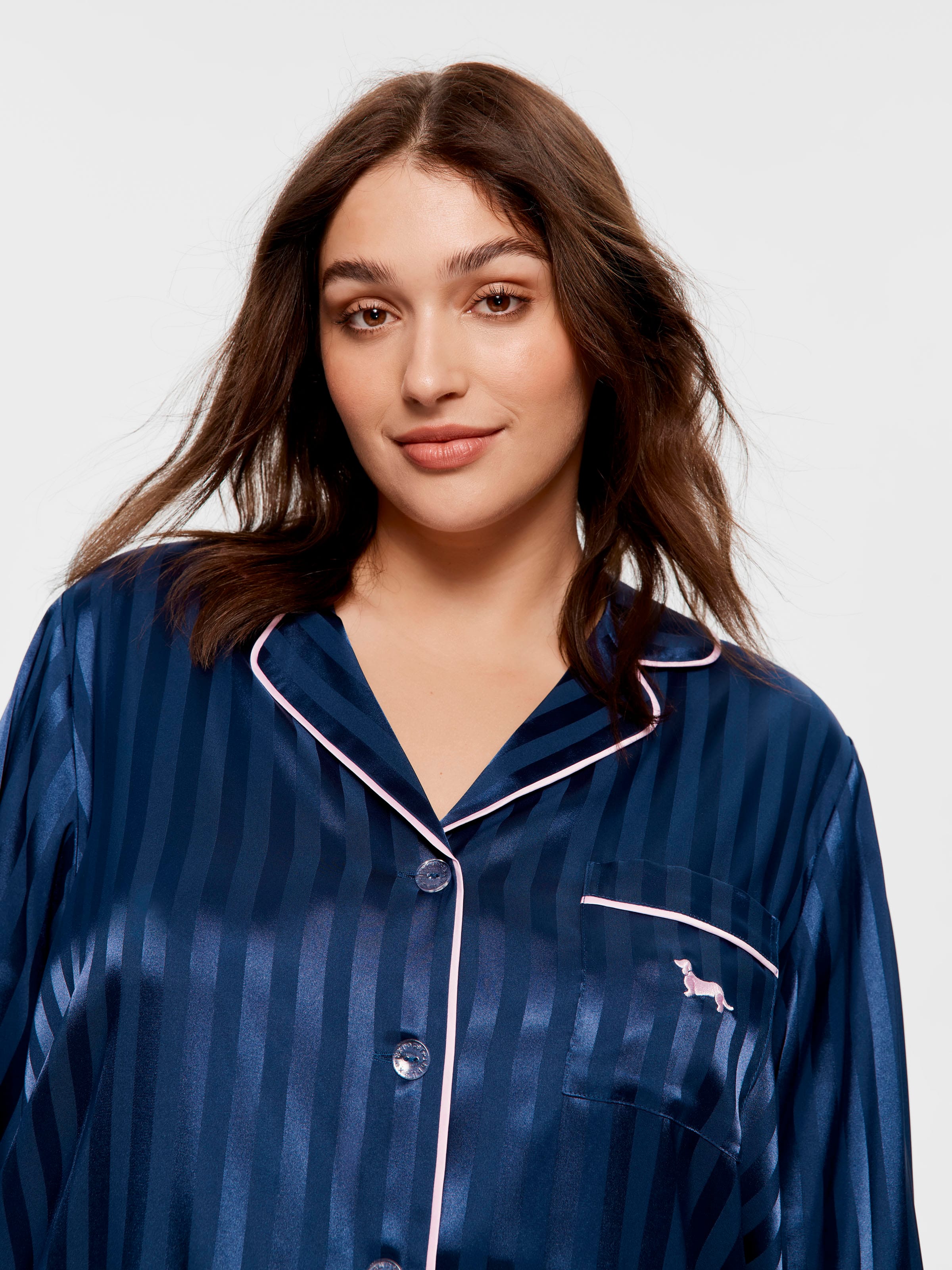 Image for P.A. Plus Navy Stripe Chic Satin Long Sleeve Pj Set from Peter Alexander