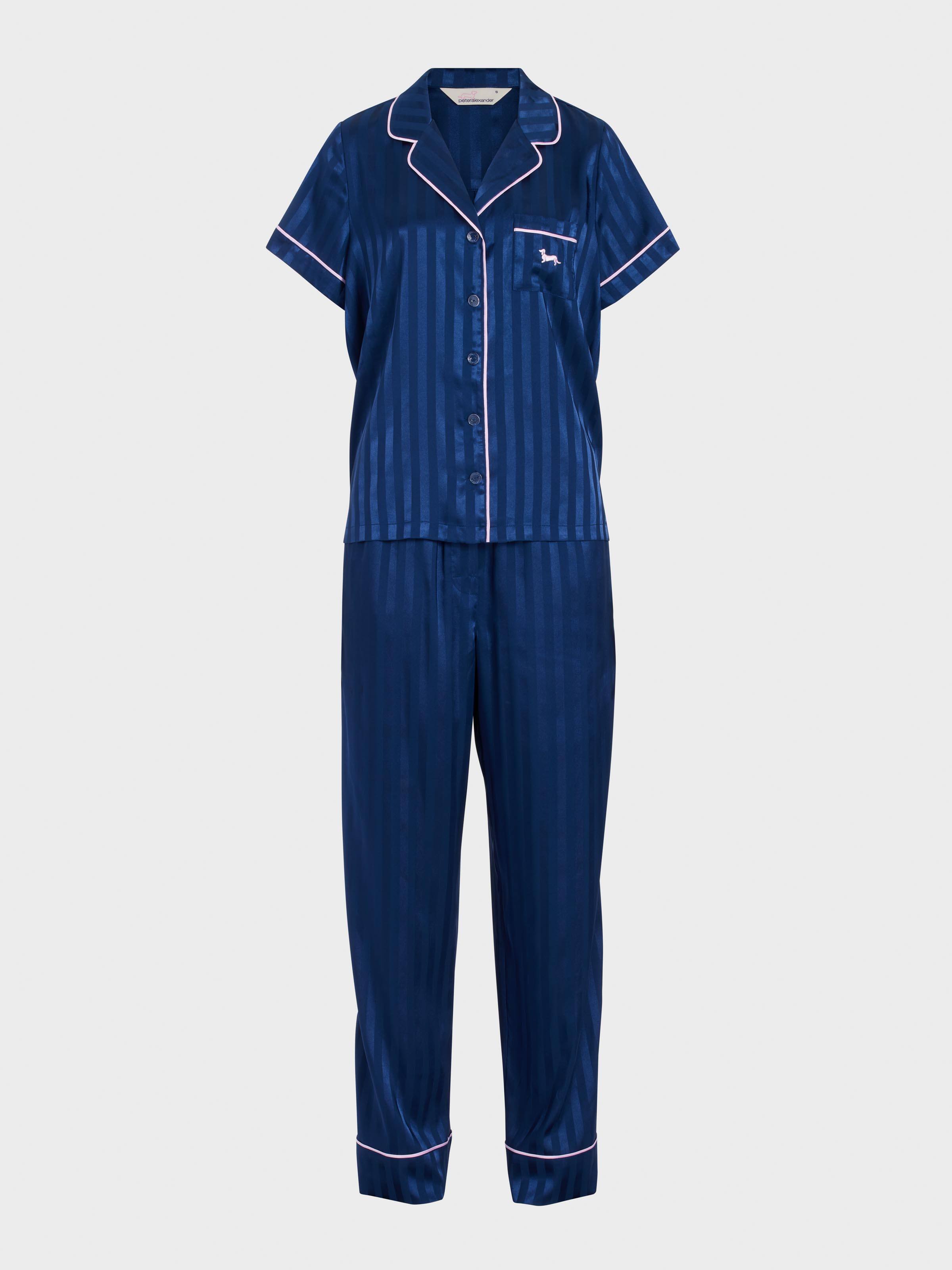 Image for Navy Stripe Chic Satin Short Sleeve &amp; Bottom Pj Set from Peter Alexander