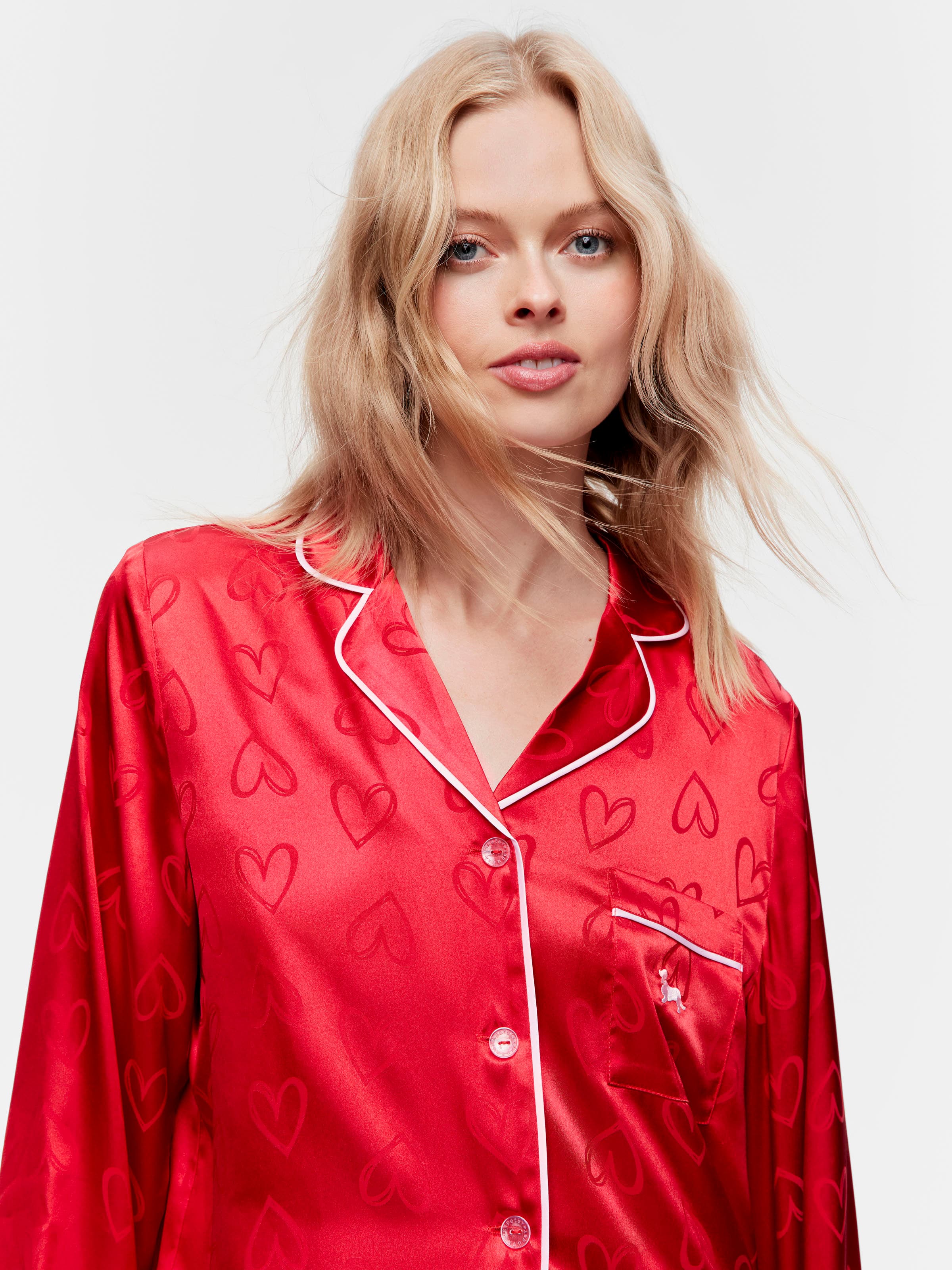 Red Hearts Satin Pj Set