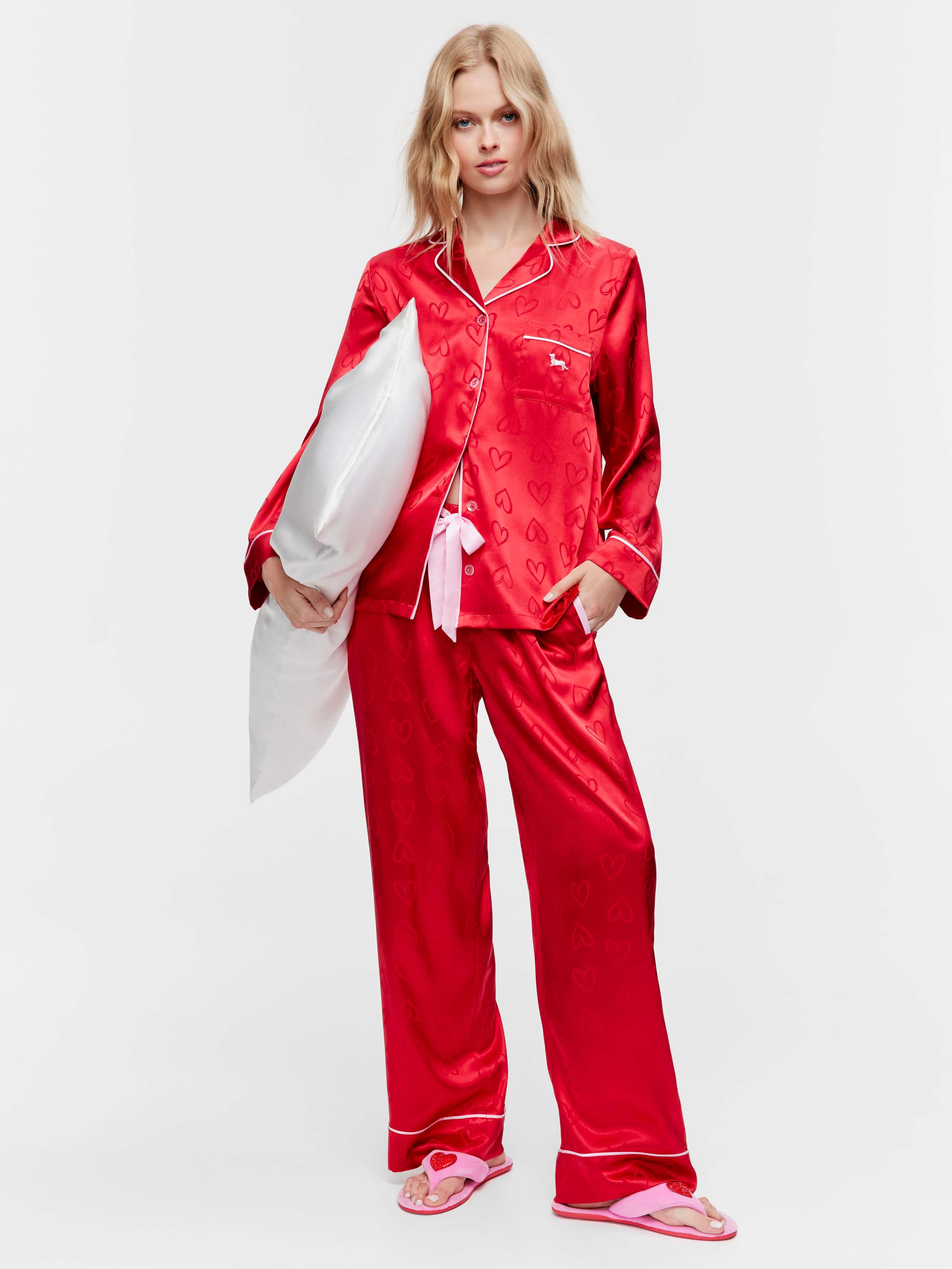 Red Hearts Satin Pj Set