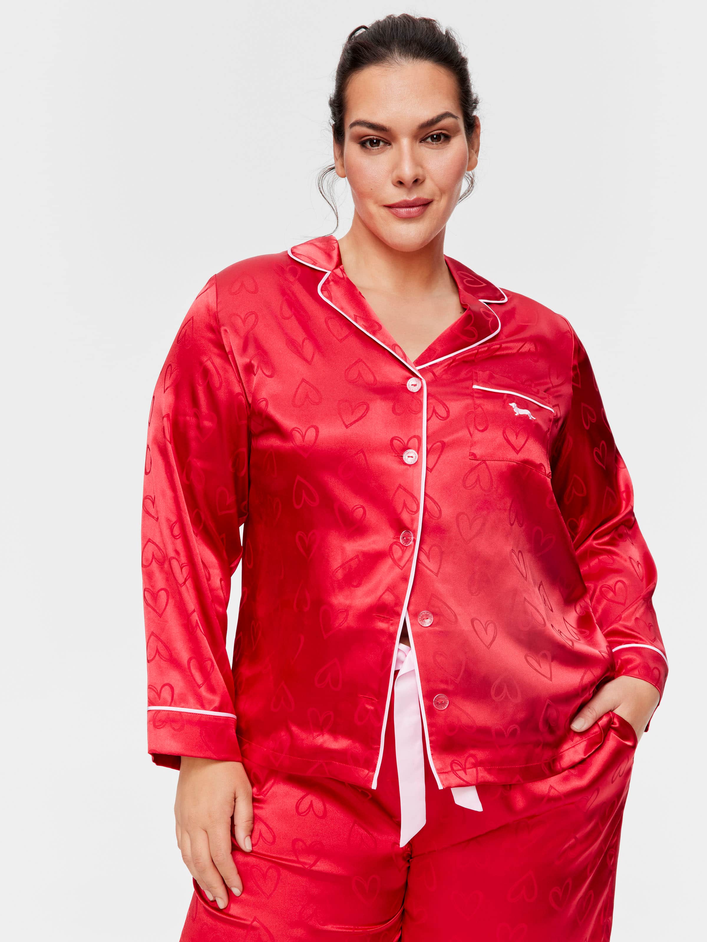 P.A. Plus Red Hearts Satin Pj Set