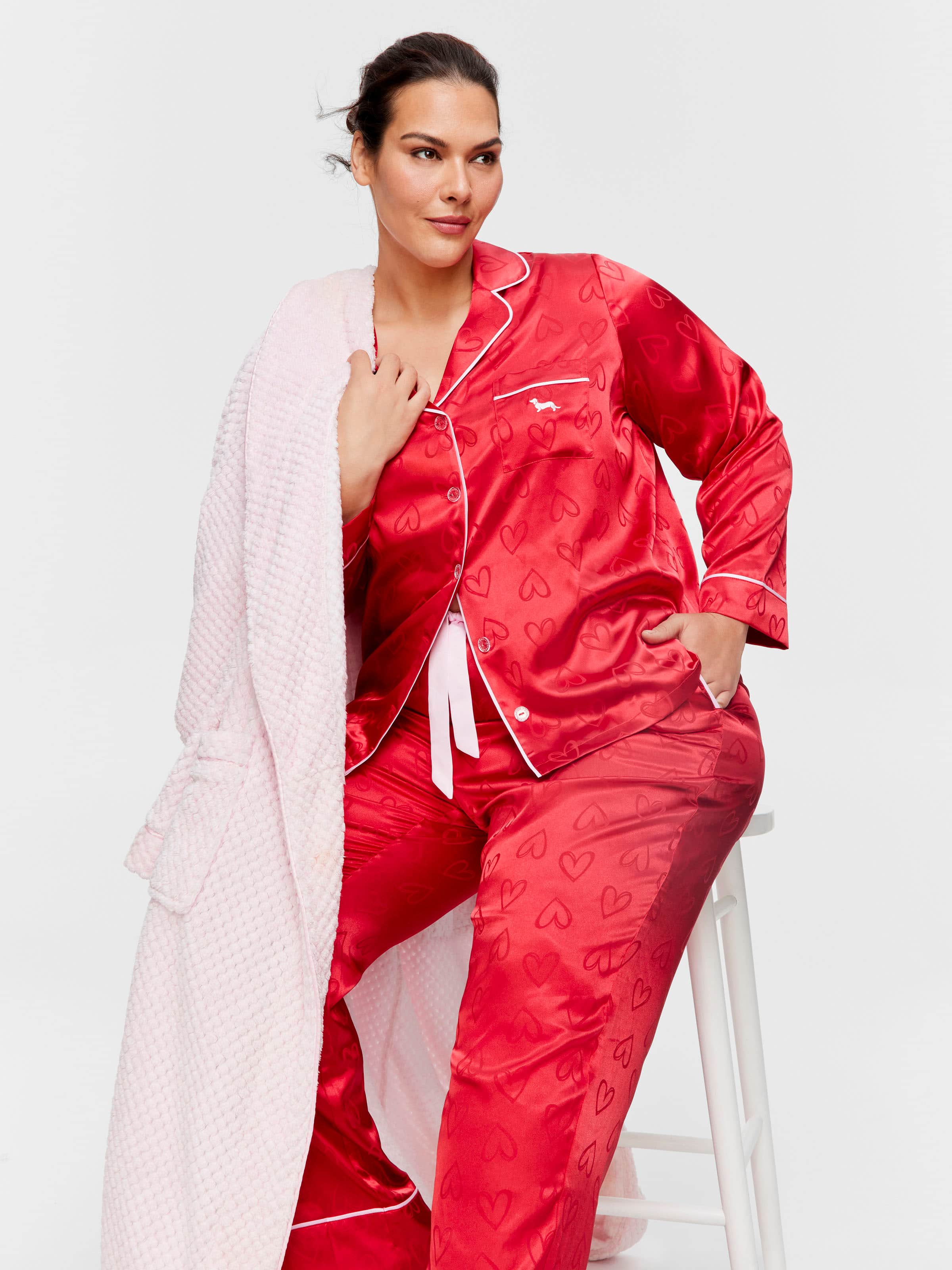 P.A. Plus Red Hearts Satin Pj Set