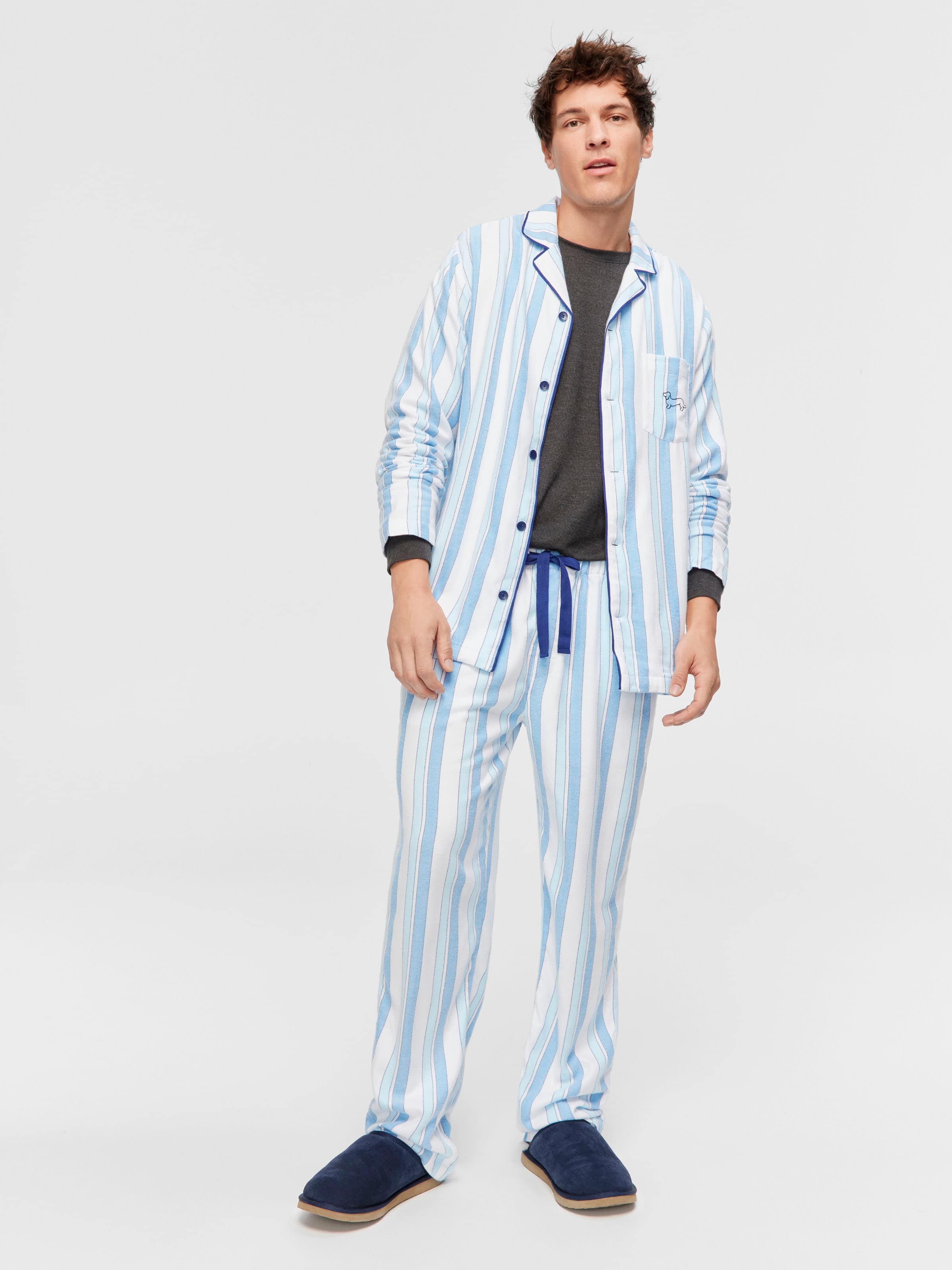 Blue Stripe Flannelette Long Sleeve Pj Set