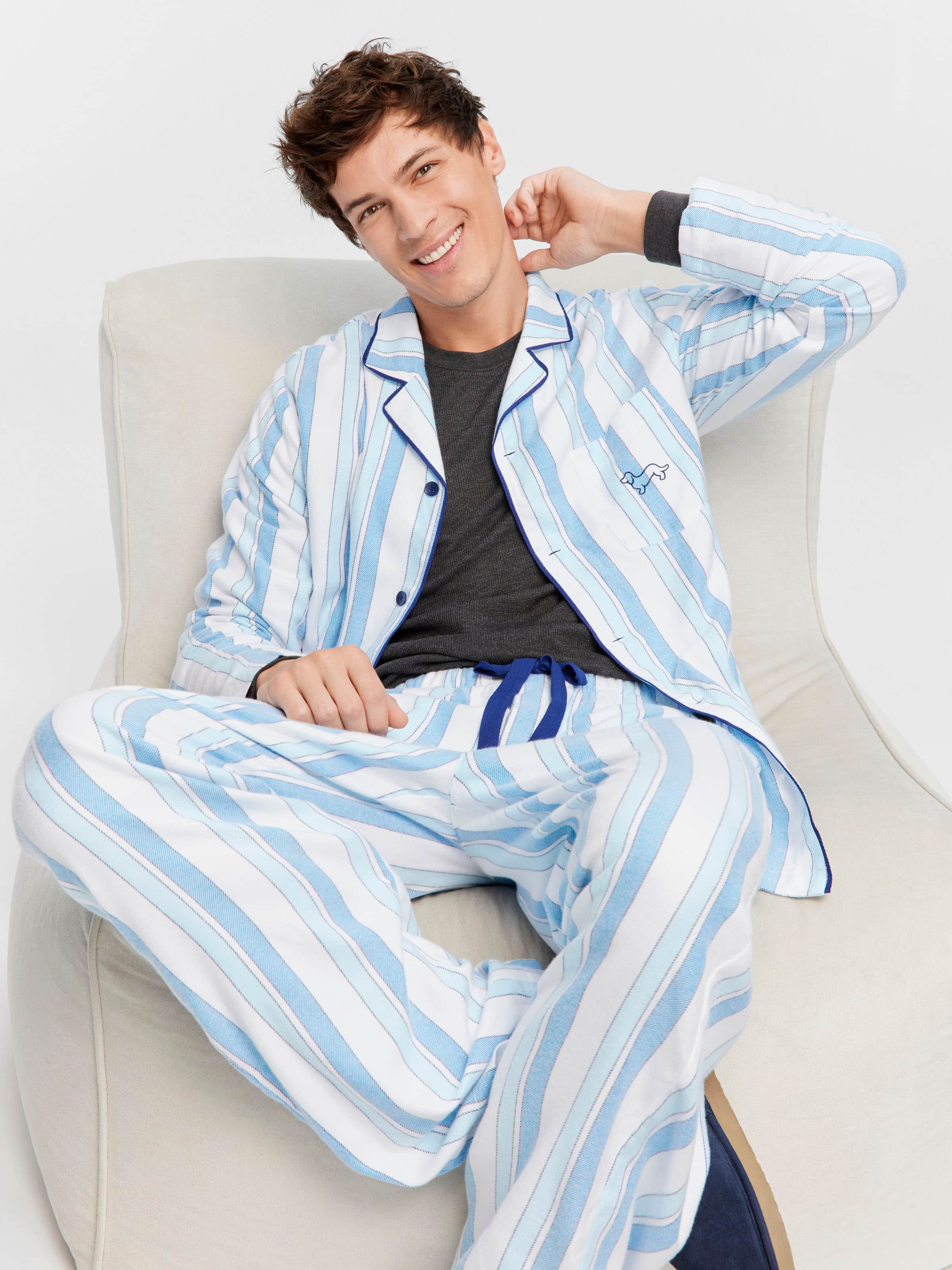 Blue Stripe Flannelette Long Sleeve Pj Set