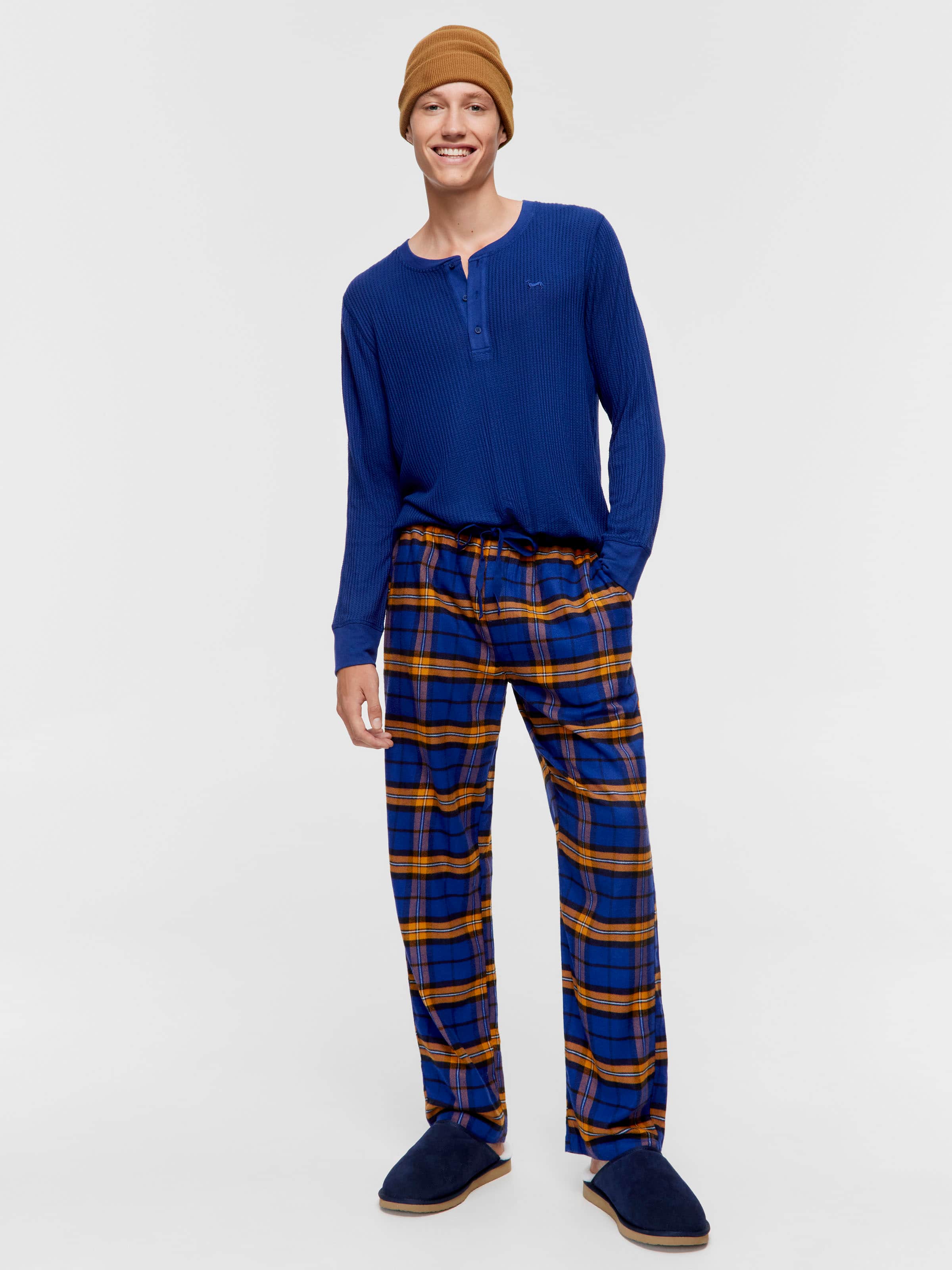 Navy Check Flannelette Pj Bottom
