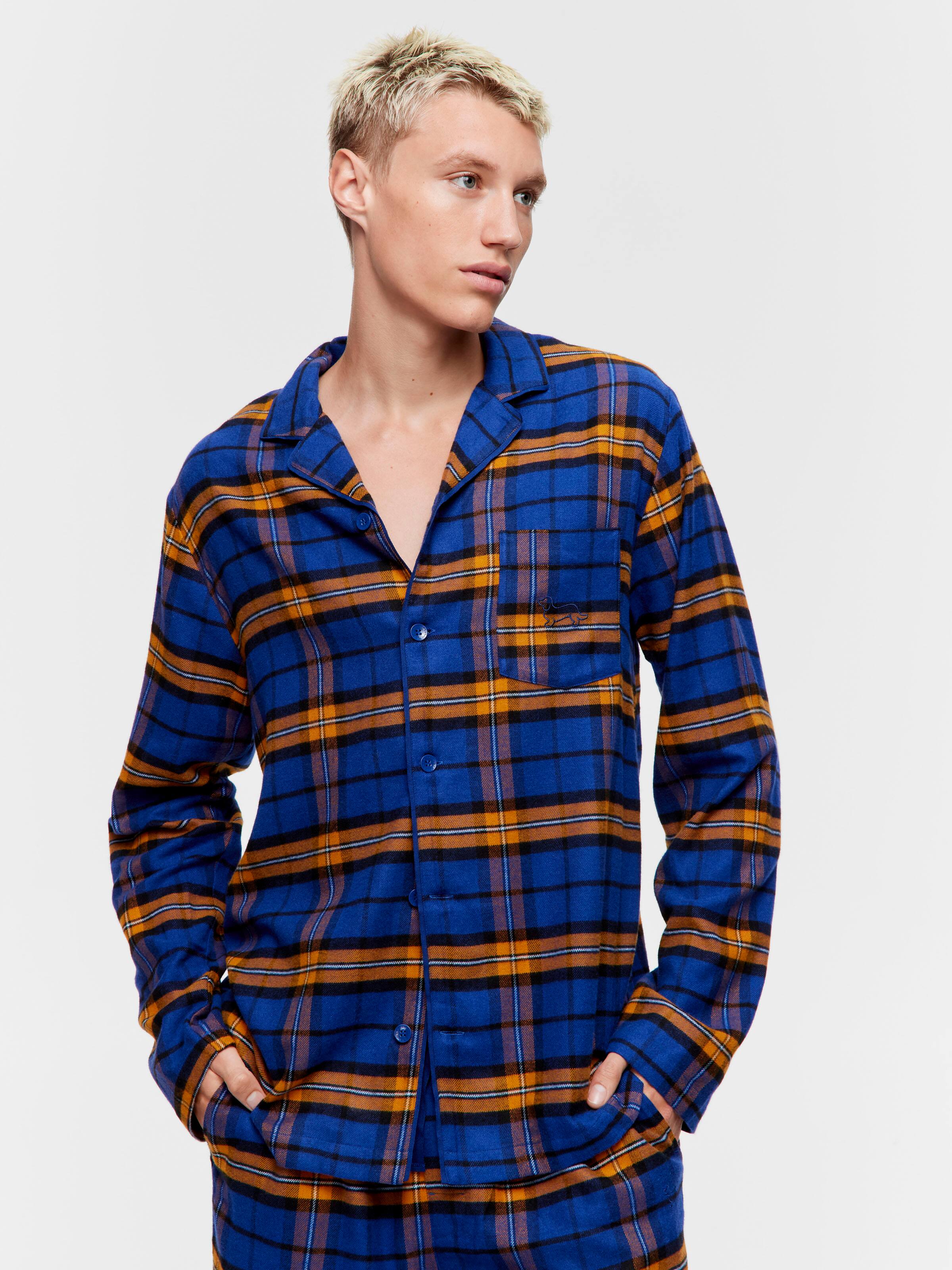Navy Check Flannelette Long Sleeve Pj Set