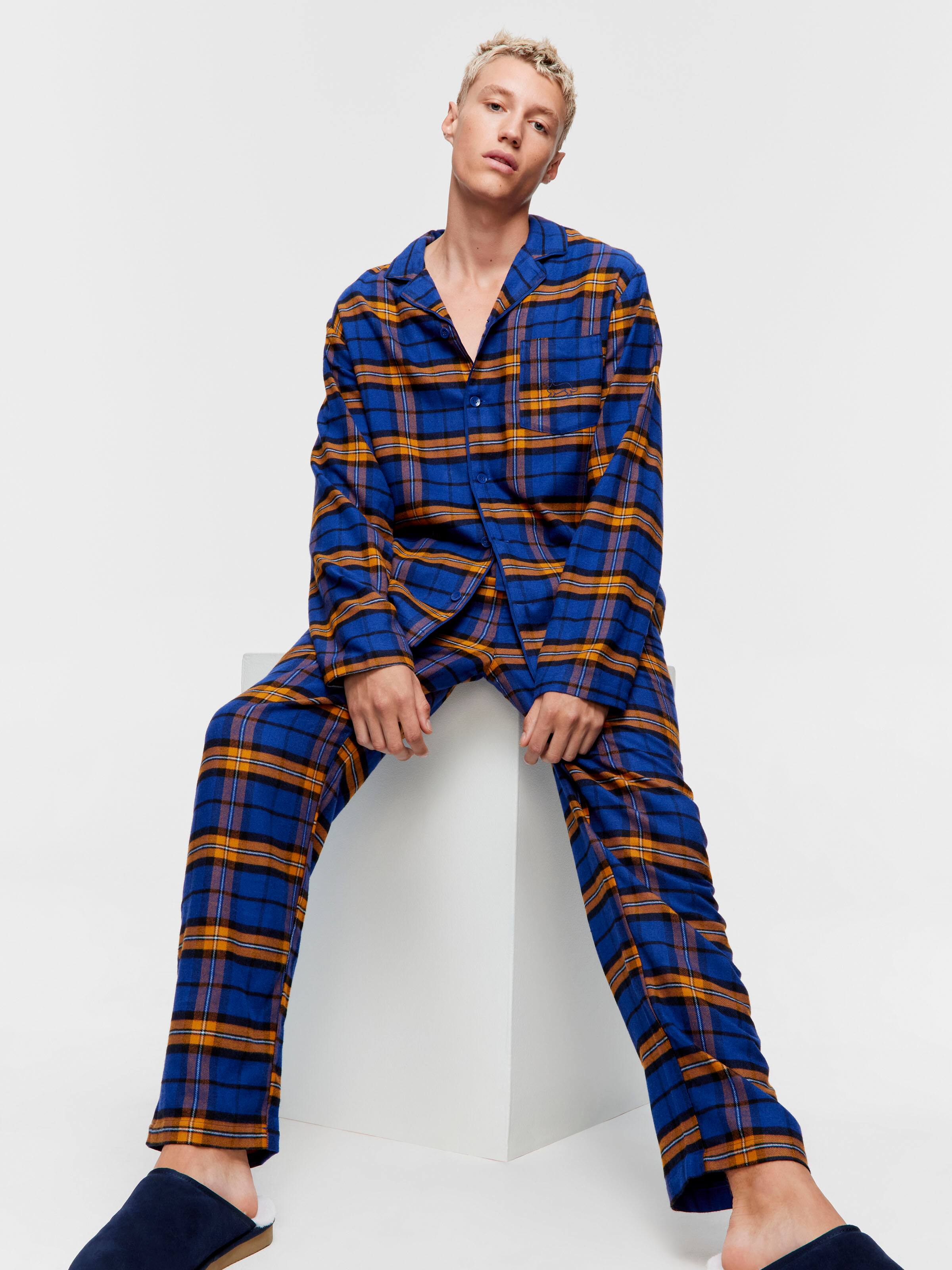 Navy Check Flannelette Long Sleeve Pj Set