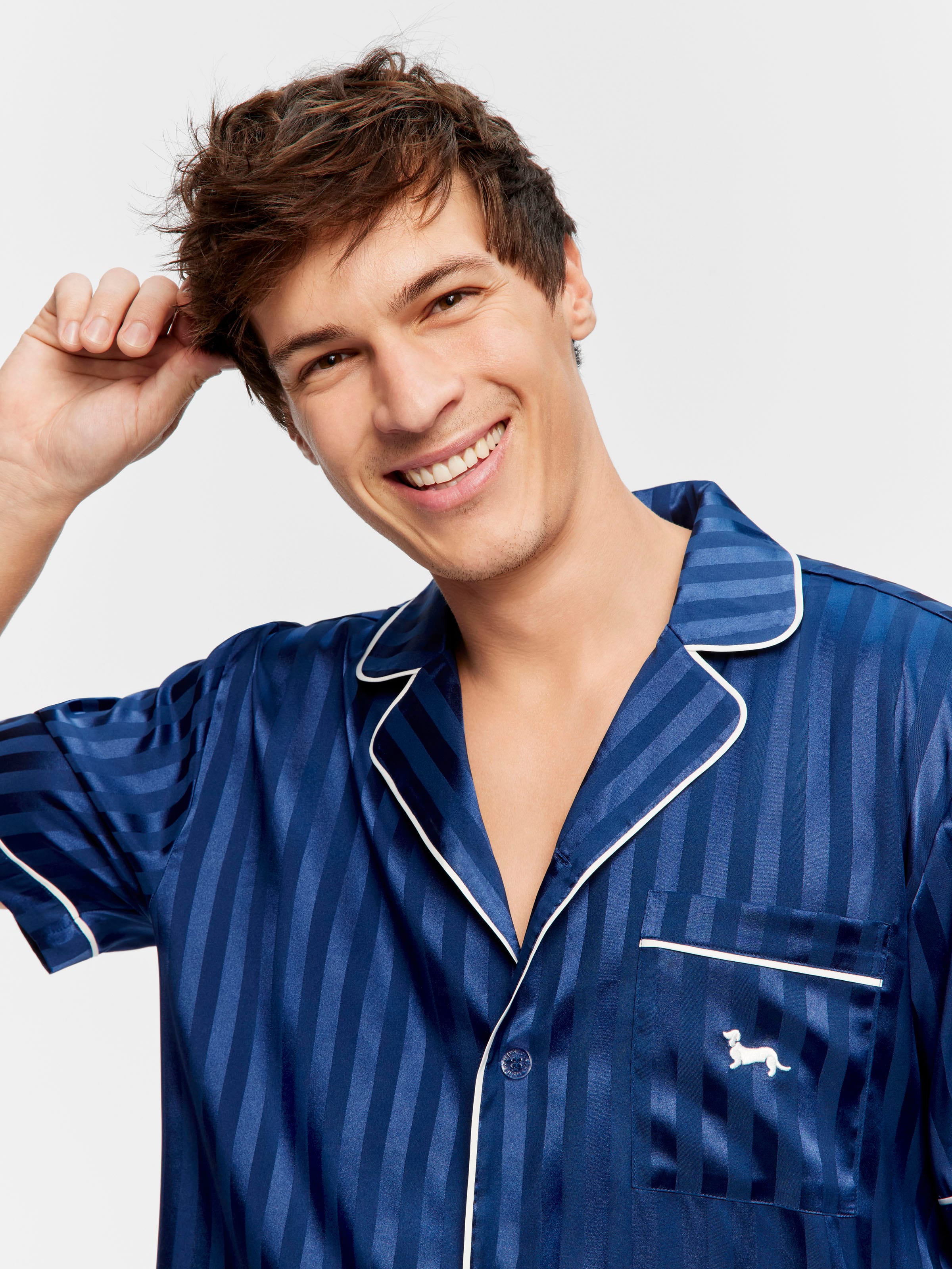 Image for Navy Self Stripe Chic Satin Set from Peter Alexander