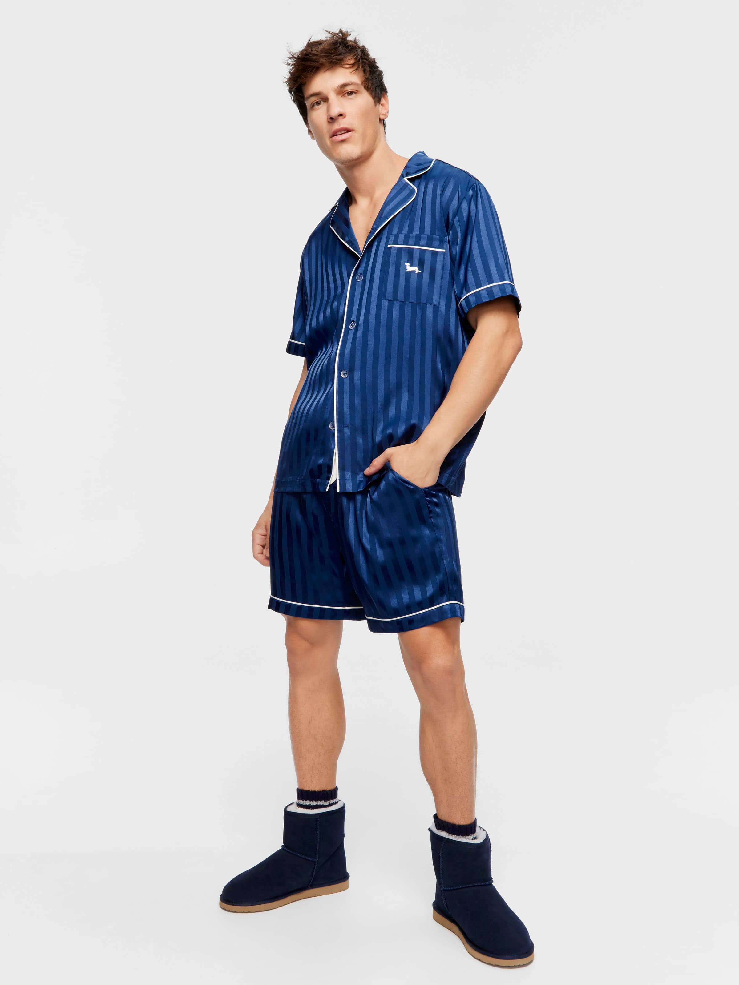 Image for Navy Self Stripe Chic Satin Set from Peter Alexander