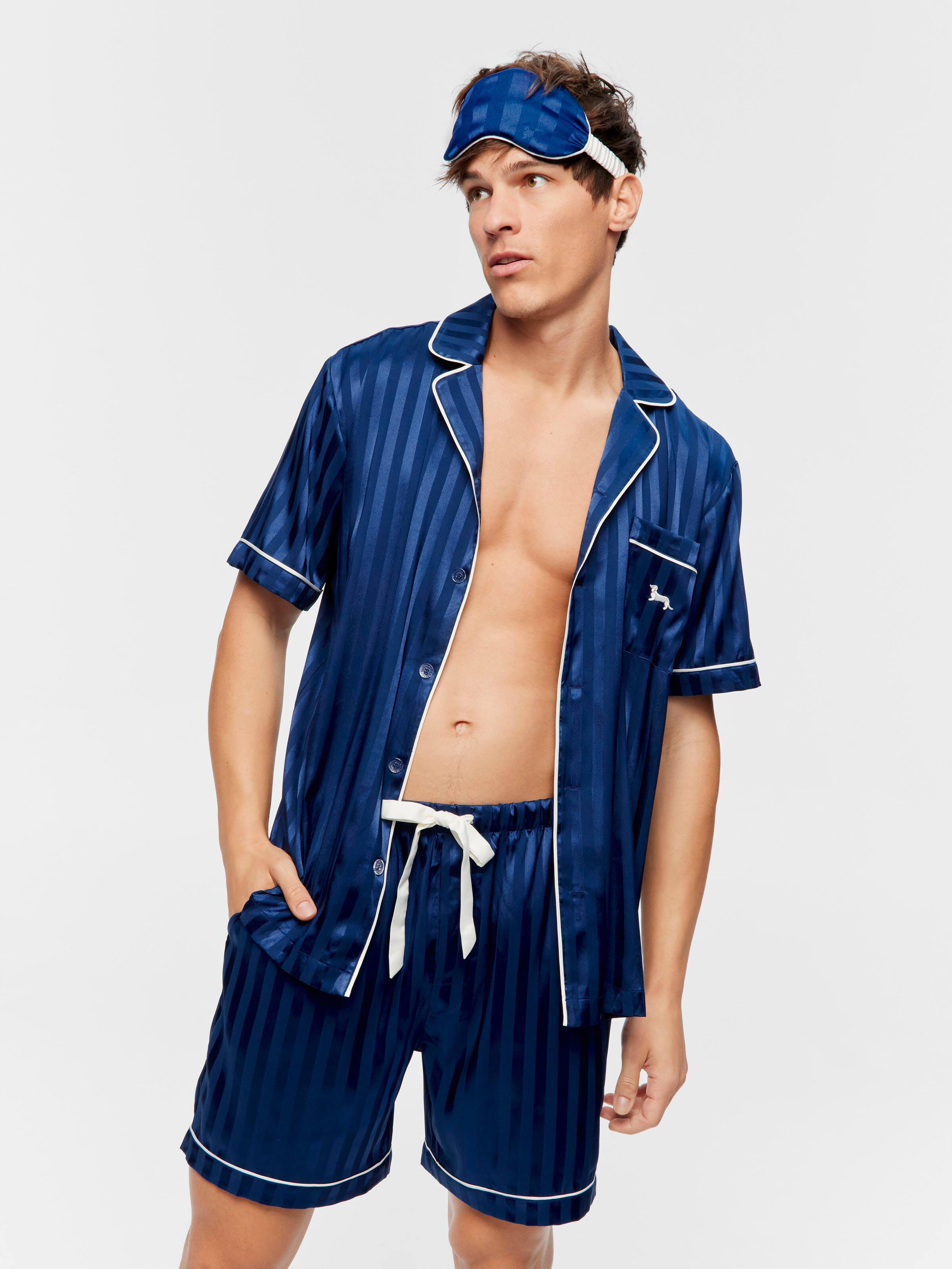 Navy Self Stripe Chic Satin Set