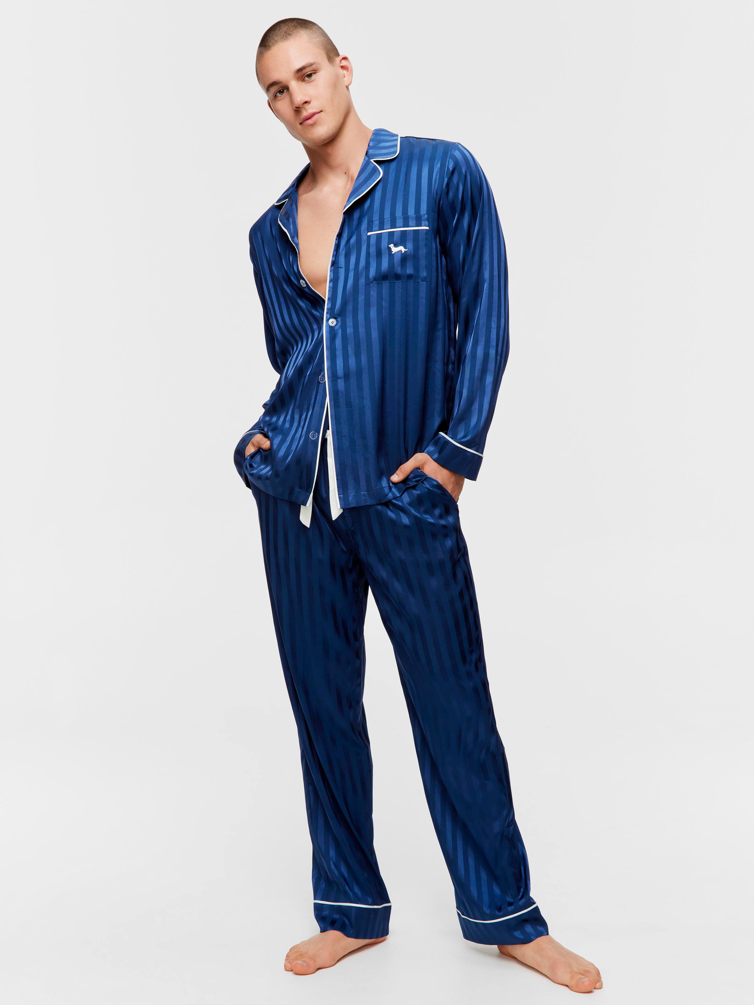 Navy Stripe Long Sleeve Satin Set