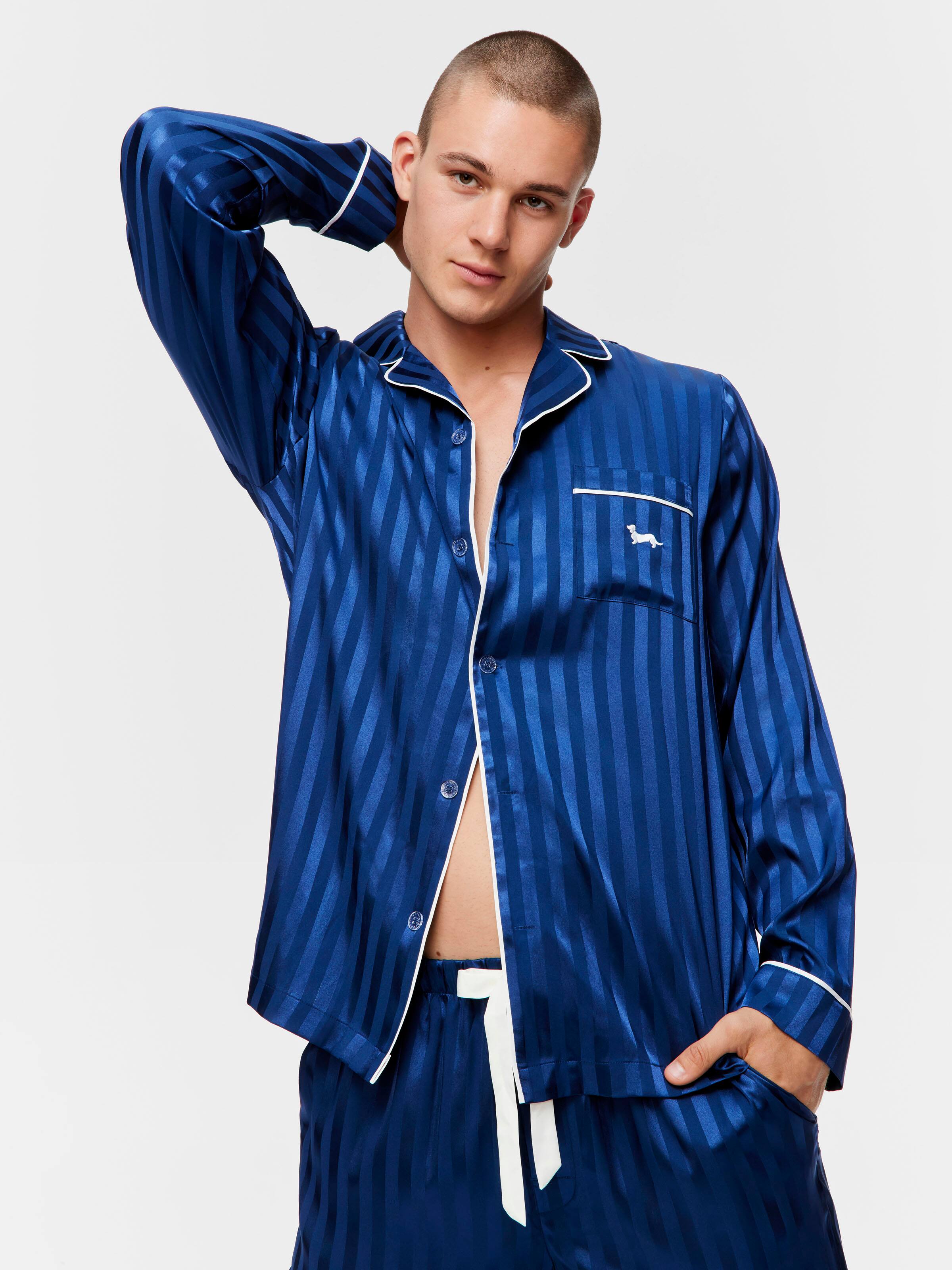 Navy Stripe Long Sleeve Satin Set