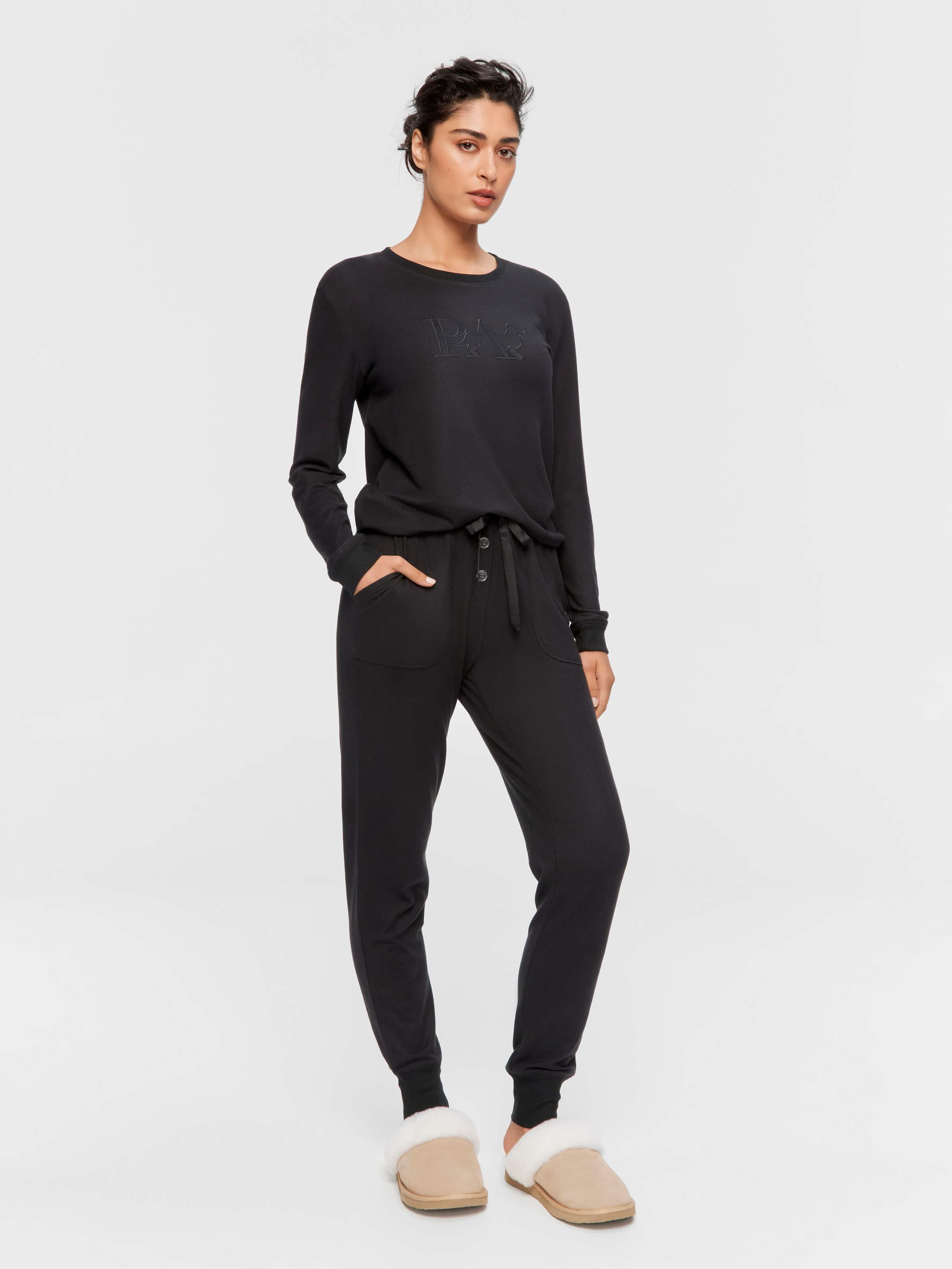 Black Plush Easy Pj Bottom