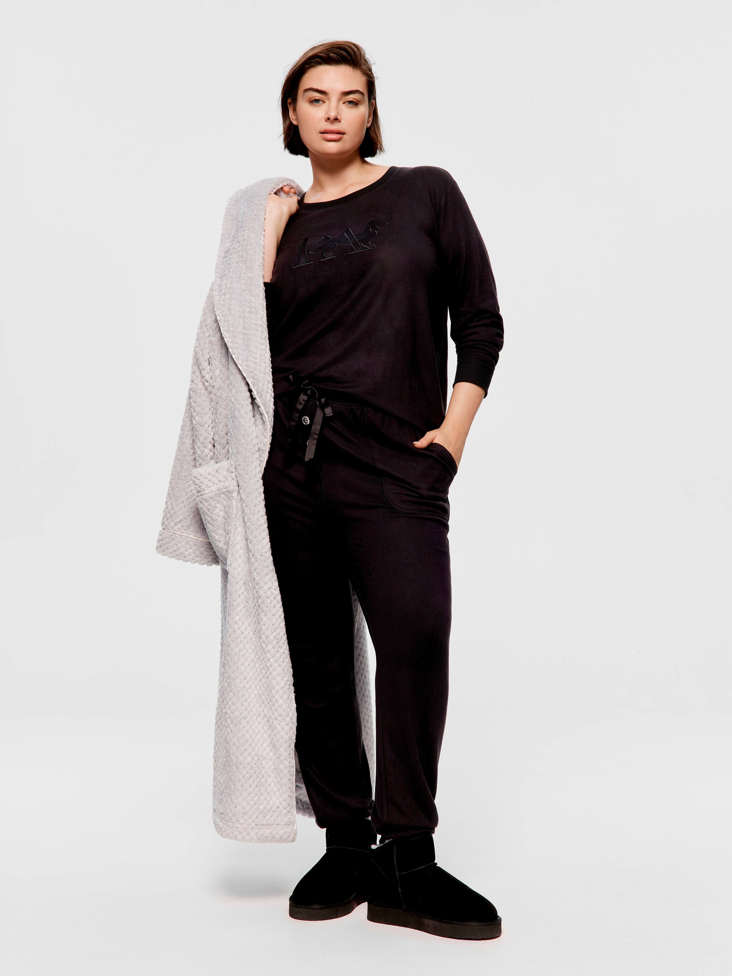 P.A. Plus Black Plush Easy Pj Bottom